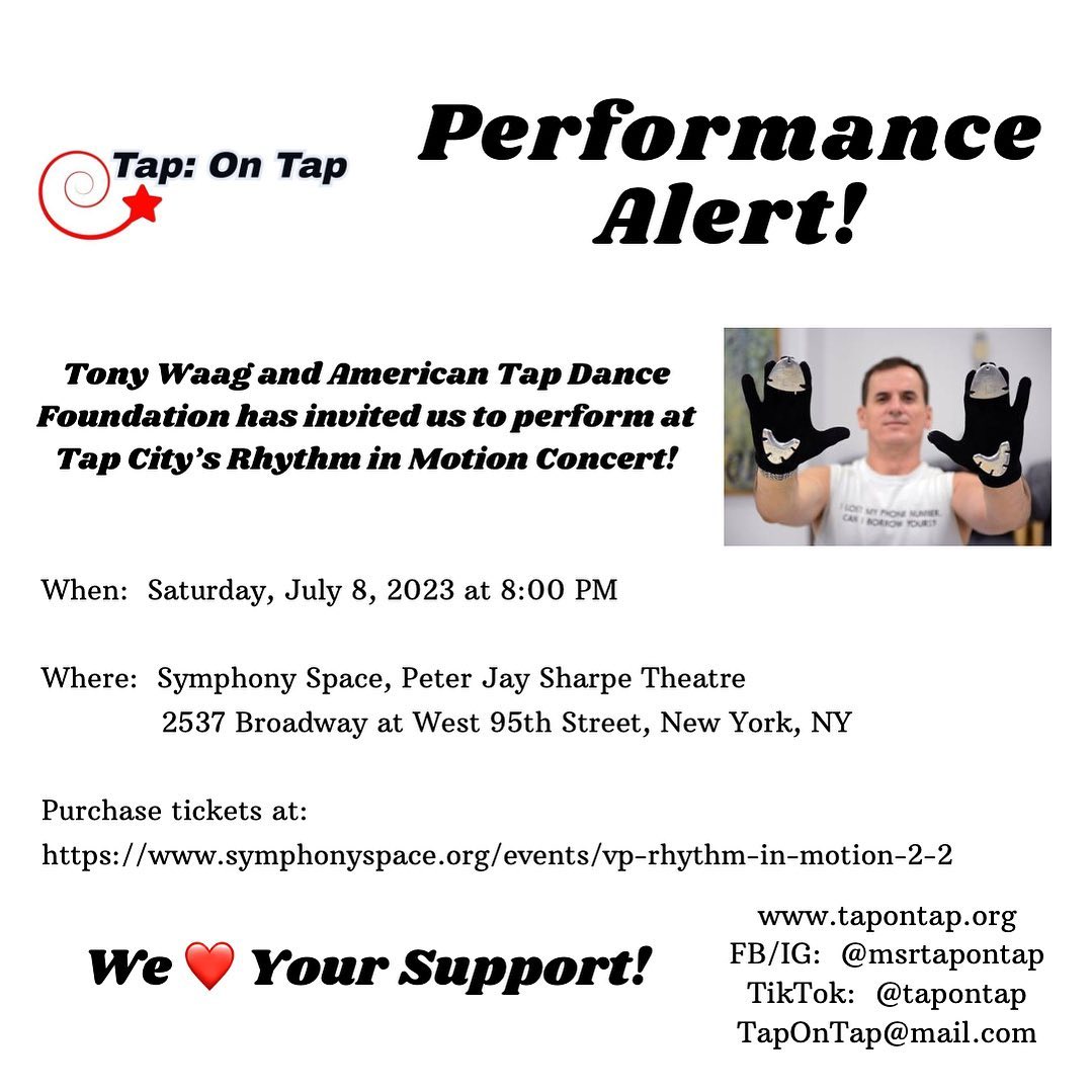Breaking news! @waagville and @atdforg has invited us to perform at Tap City’s Rhythm in Motion concert! We cannot wait to share one of our pieces with the tap community! Come join us on July 8th at 8 PM at NYC’s @symphonyspace ! Even if you cannot attend, please spread the word! We appreciate your support and thank @waagville and @atdforg for the opportunity! (PS-DM us for the ticket link.)
#marysixrupert #tapontap #msrtapontap #tapdance #tapdancing #tapdancer #tapdancers #newyork #newyorkcity #nyc #nyny #newyorknewyork #tapdancinghandsdown #tapgloves #tapboard #inclusion #inclusivity #allabilities #wheelchair #adaptation #showtime #july8 #creativity #followme #followforfollowbacks #tapshow #atdf #tonywaag #rhythminmotion #tapcity