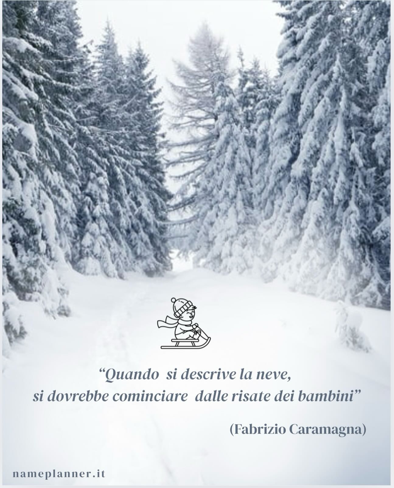 “Quando si descrive la neve, si dovrebbe cominciare dalle risate dei bambini” (Fabrizio Caramagna)
#nameplanner #babynaming #nuovavitainarrivo #cicognainarrivo #fioccoazzurro
