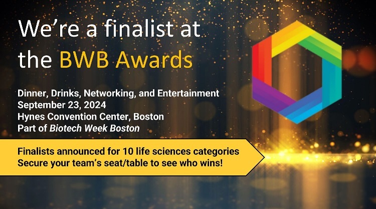 We’re honored to be a finalist at the BWB Awards 2024. Join us and 300+ life science leaders for an evening of dinner, drinks, networking, entertainment, and the final results! We hope to see you on the red carpet. Link in bio!