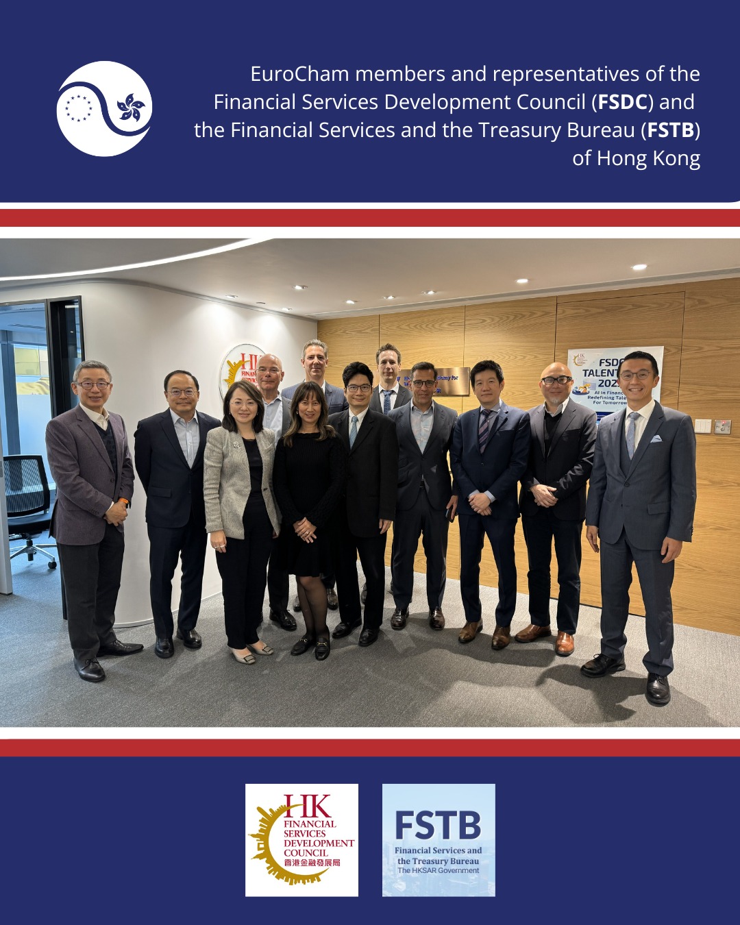 On 16 January, EuroCham members met with representatives of the Financial Services Development Council (FSDC) and the Financial Services and the Treasury Bureau (FSTB) of Hong Kong.
The FSDC representatives outlined their organization's role as a government-funded advisory body that connects the financial industry with policymakers, noting that 73% of their recommendations have been adopted.
EuroCham members highlighted key areas of interest, including FinTech, sustainable finance, cross-border schemes with the Greater Bay Area (GBA), and insurance.
Key challenges discussed included the impact of Chinese language requirements on international talent, the need for regulatory harmonization between Hong Kong and Europe (particularly regarding ESG), and specific opportunities in the insurance and wealth management sectors.
The government representatives acknowledged these points, provided context on policy developments like Wealth Management Connect 2.0, and detailed their strategic focus on growing the general insurance sector and maintaining Hong Kong's role as an international financial centre with the free flow of capital.
#ESG
#fintech
#chineselanguage
#sustainablefinance
#wealthmanagement