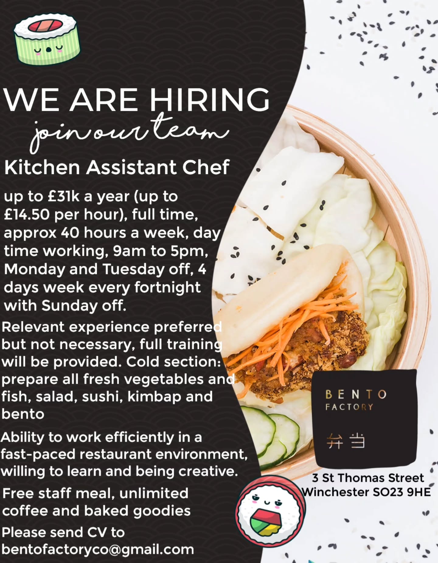 Want to join our team? Willing to learn and being creative?
Email Jo with your cv : bentofactoryco@gmail.com