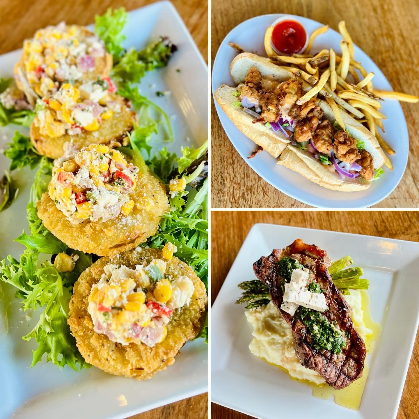 Start your Saturday with our Delicious Chef Specials 👨🍳
🥄 Veggie Lentil Soup
🍅 Fried Green Tomatoes
🦪 Oyster Po Boy
🍛 Vegetarian Gumbo
🥩 NY Strip
🥮 Pecan Pie
🍫 Butterfinger Chocolate Cheesecake
#dellaroses #nystrip #gumbo #friedgreentomatoes #poboy