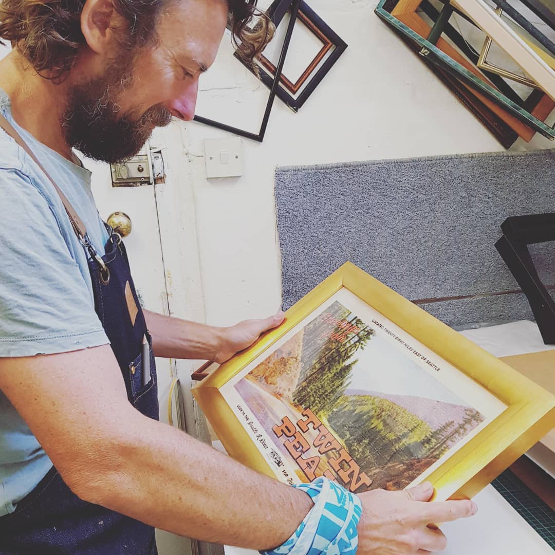 Work in progress for @williamsonholmes @hugohharrison giving a classic movie poster the midas touch #twinpeaks #frameyourlife #framingservice #lovewhatyoudodowhatyoulove #framersofinstagram #Worthing #independentbusiness #smallbusinessowner #artframes
