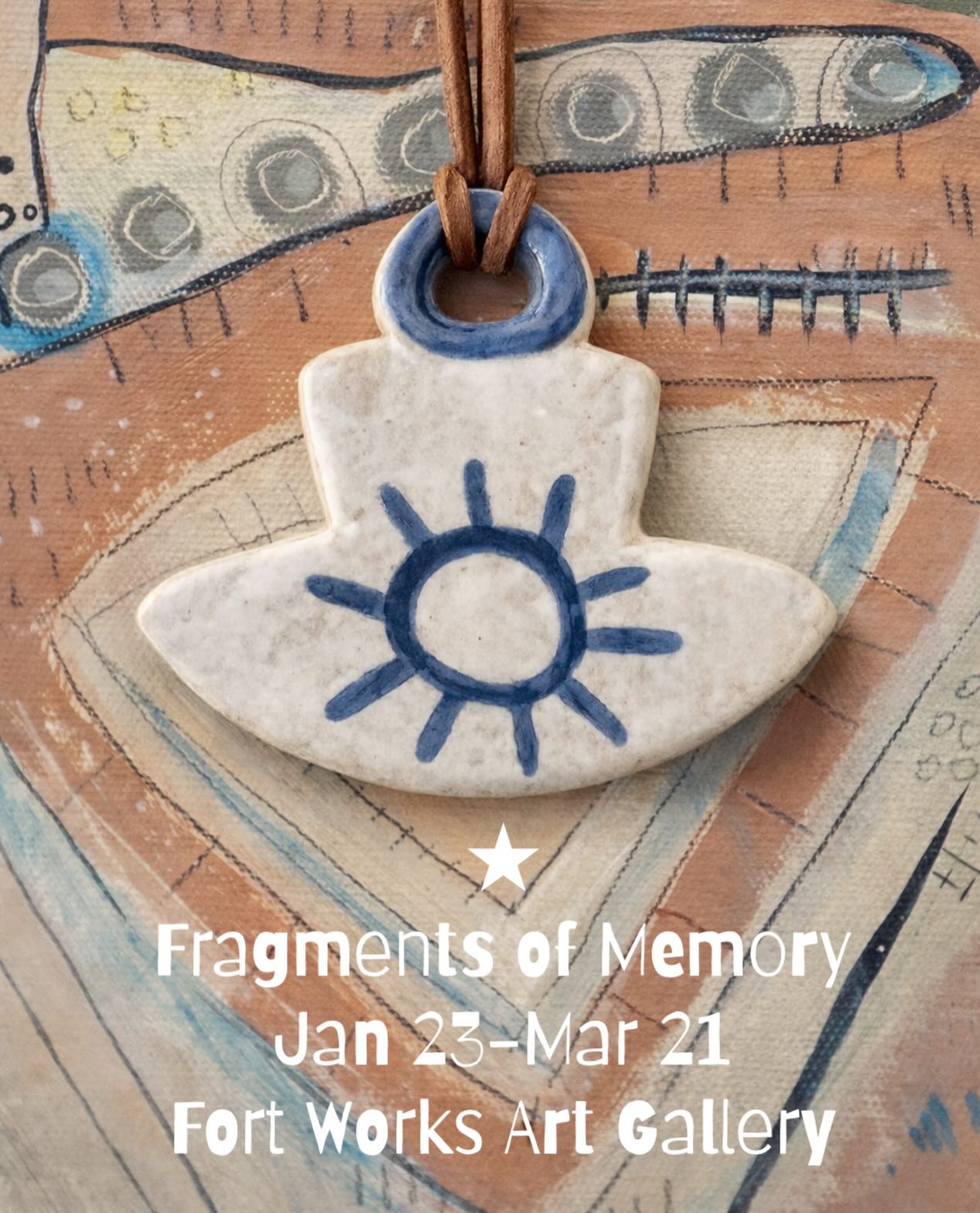 These hand-made pottery necklaces will be available alongside my paintings at Fragments of Memory that opens Friday, Jan 23rd 6-9pm. 🤍
Each necklace is a small, wearable piece of the same symbols and stories that live inside the work on the walls.
I love the idea of art you can take with you.
Fragments of Memory
Fort Works Art
Jan 23 – March 21
Hope you come see them in person!
#art #folkart #artforsale #pottery #paintings