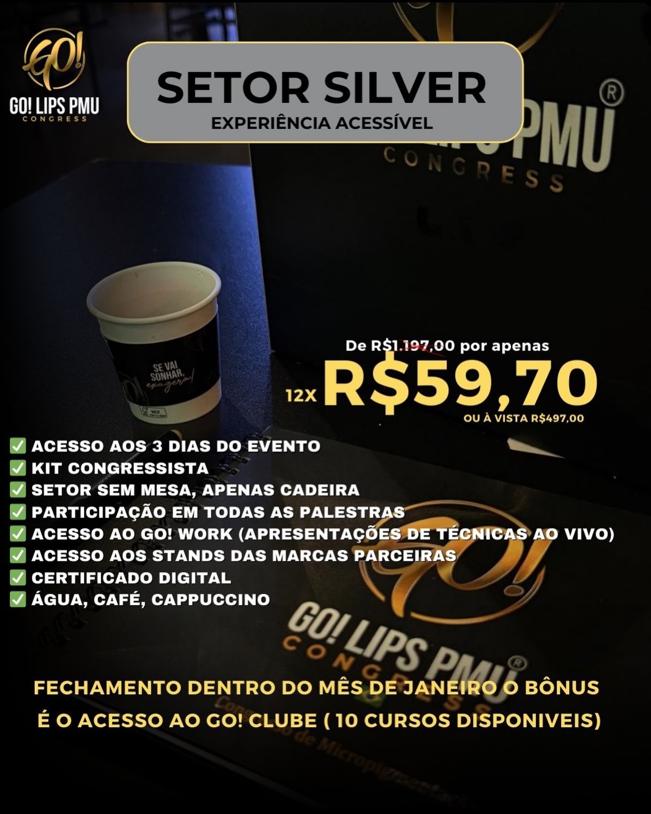 Não tem desculpa né ?
O que mais eu ouço por aqui, meu SONHO é estar no evento, pois bem, em parceria com nossos PATROCINADORES MASTERS e o projeto social GO! LIPS ME LEVA você pode realizar esse sonho de estar com a gente em 2026, na edição de aniversário e no ANO DO COMO que é nosso novo projeto para te auxiliar em seu crescimento dentro da área BEAUTY 🖤💛
Chama a gente, pois além de tudo ainda conseguimos uma forma diferenciada, caso não tenha cartão de crédito .
