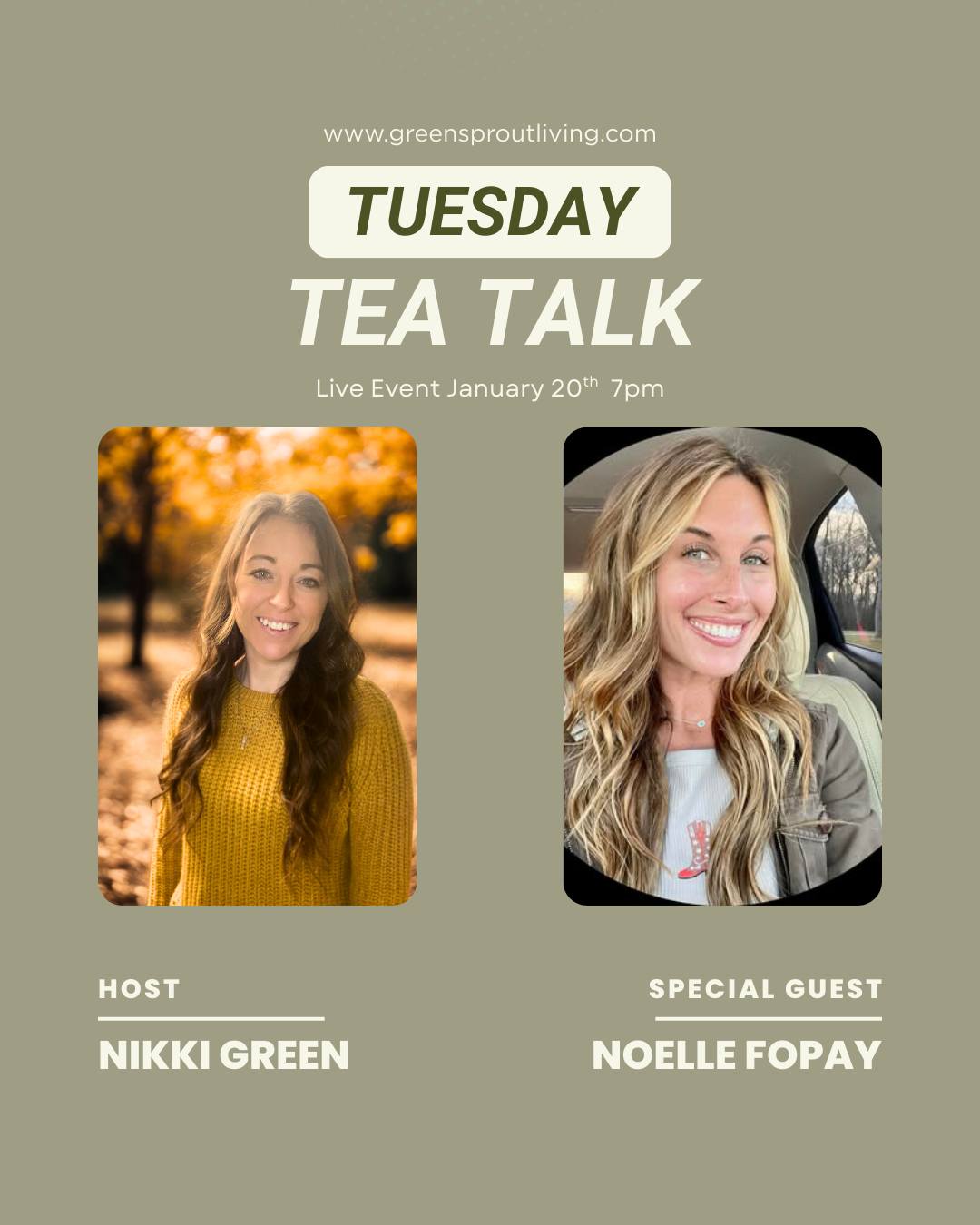 Mark your calendars! ❄️ You never know what we’ll dive into during our winter wellness chats.
This Tuesday, Noelle will be sharing simple, powerful tips to help keep the sniffles away and support your immune system all season long.
🫖 Tuesday at 7 PM
👉 Be sure to follow the link to RSVP — you won’t want to miss this one!
https://www.greensproutliving.com/event-details/tuesday-tea-talk-with-special-guest-noelle-fopay