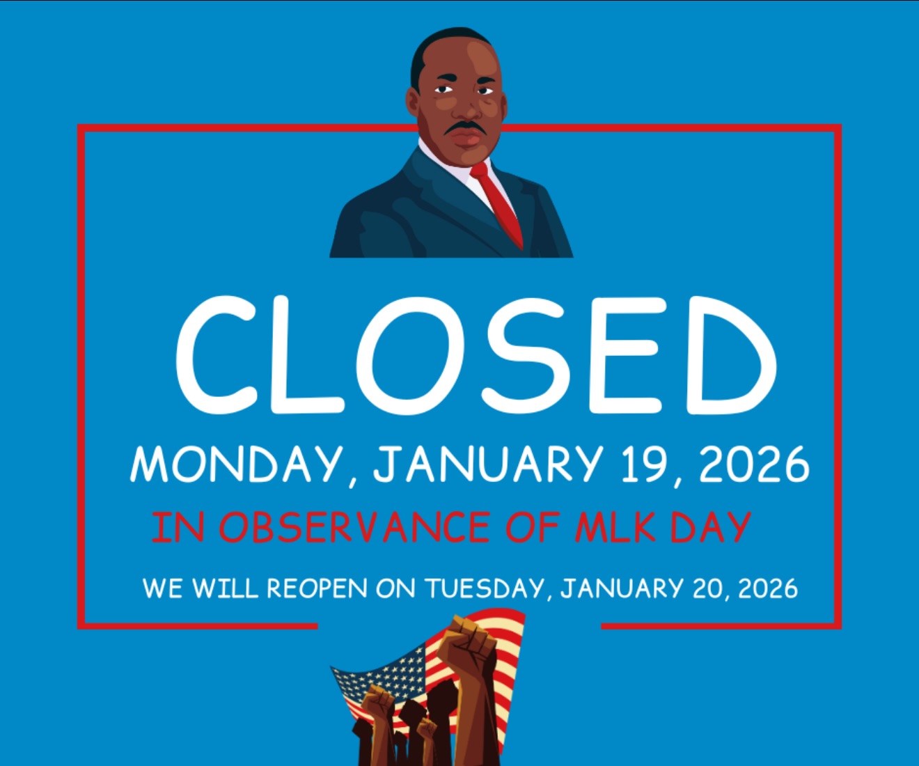Today as we honor the legacy of Dr. Martin Luther King Jr., please note that our Central Georgia Clubs will be closed in observance of MLK Day and will reopen on tomorrow.