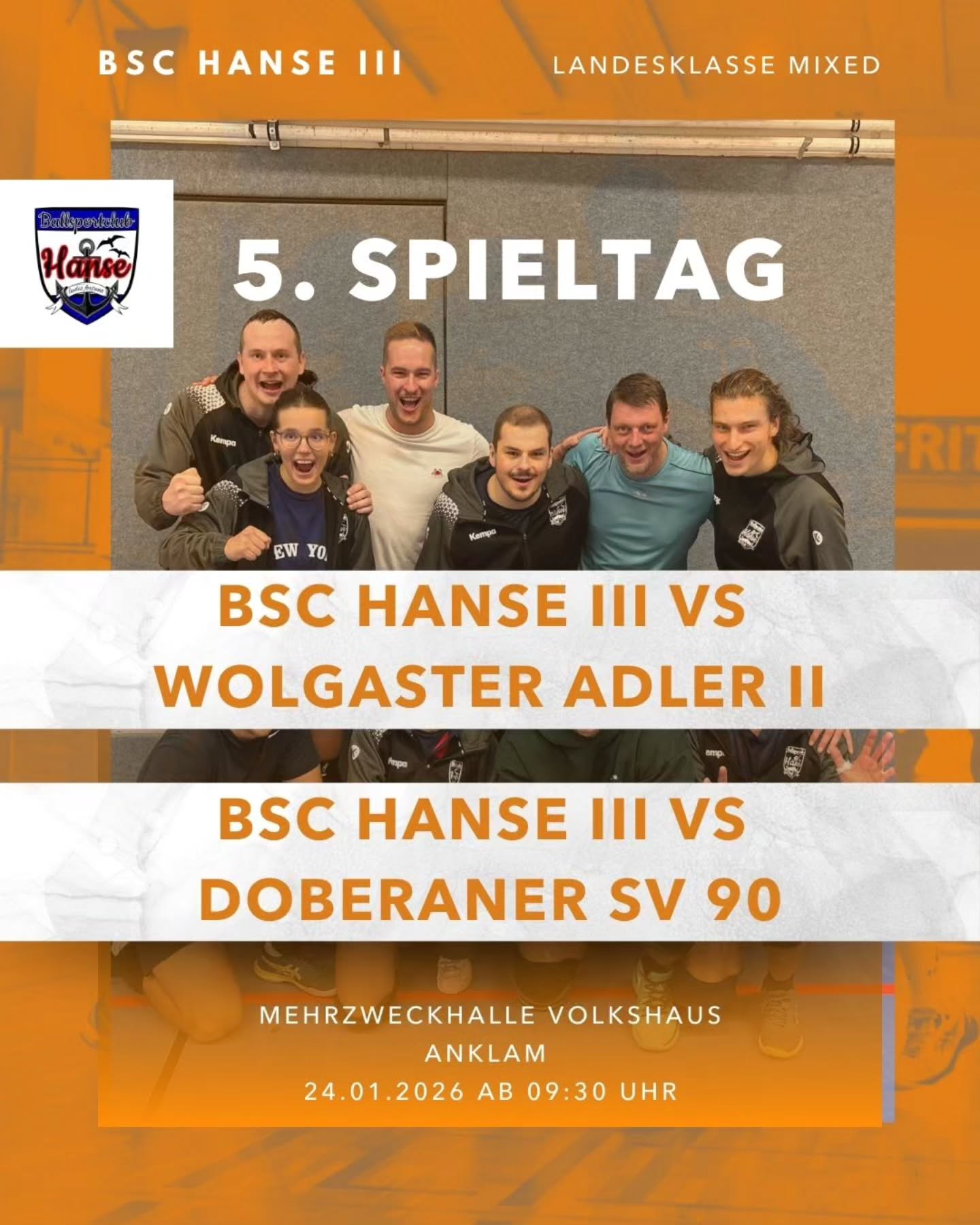 +++ Sturm auf die Spitze +++
Hanse III will auf das Treppchen und wird in den beiden Spielen alles dafür tun und im Anklamer Volkshaus motiviert an den Start gehen.
#lkmixed #Mixedvolleyball #bschanse #volleyballingreifswald #volleyballgreifswald