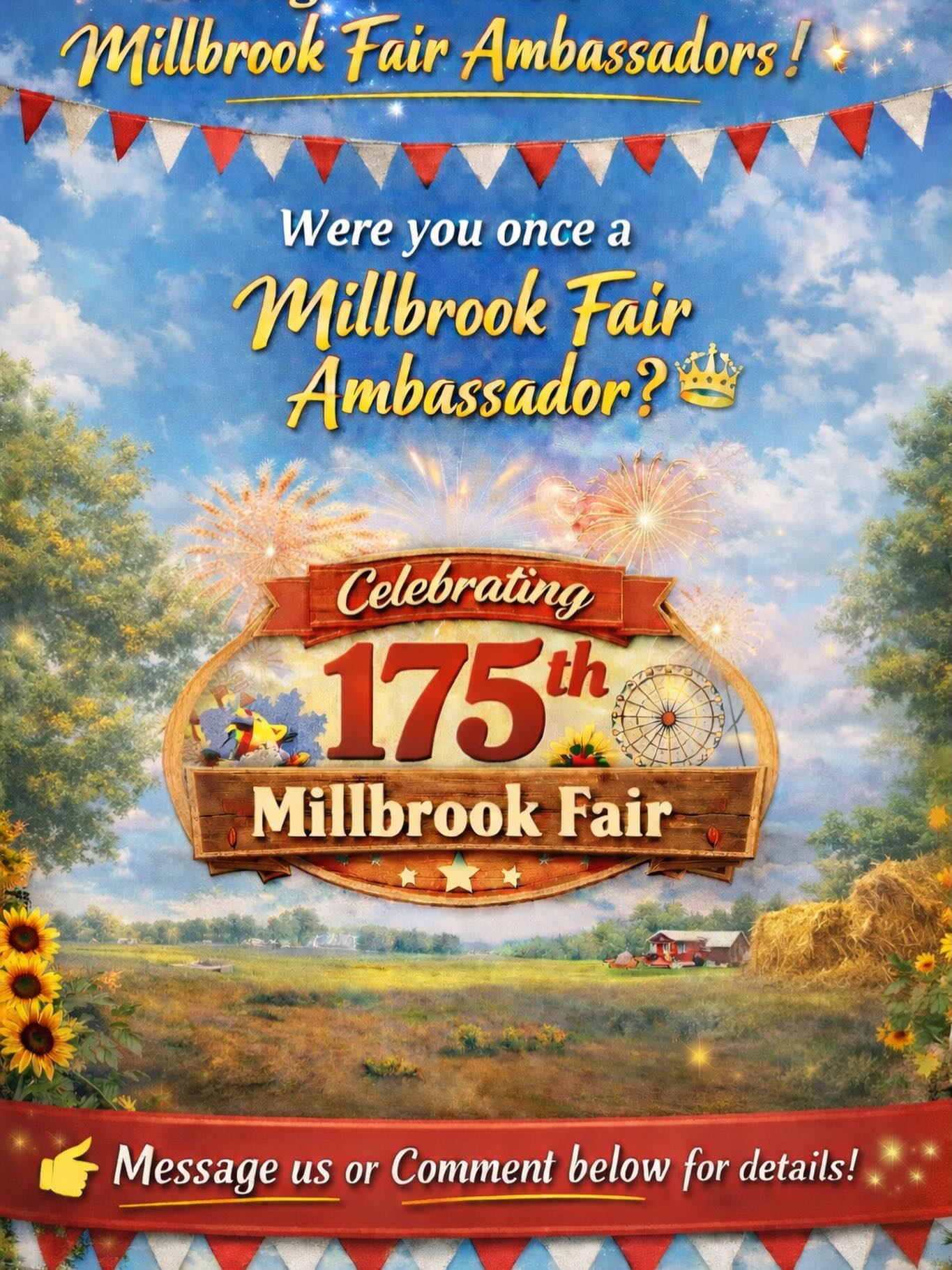 ✨ Calling All Former Millbrook Fair Ambassadors! ✨
Were you once a Millbrook Fair Ambassador? 🌾👑
As we prepare to celebrate the 175th Millbrook Fair, we’re excited to honour the ambassadors who helped shape our fair’s history over the years. 💛
We would love to celebrate you!
👉 Please message us or comment below so we can send you the details.
Feel free to add a photo from your ambassador days or tag someone who should see this!