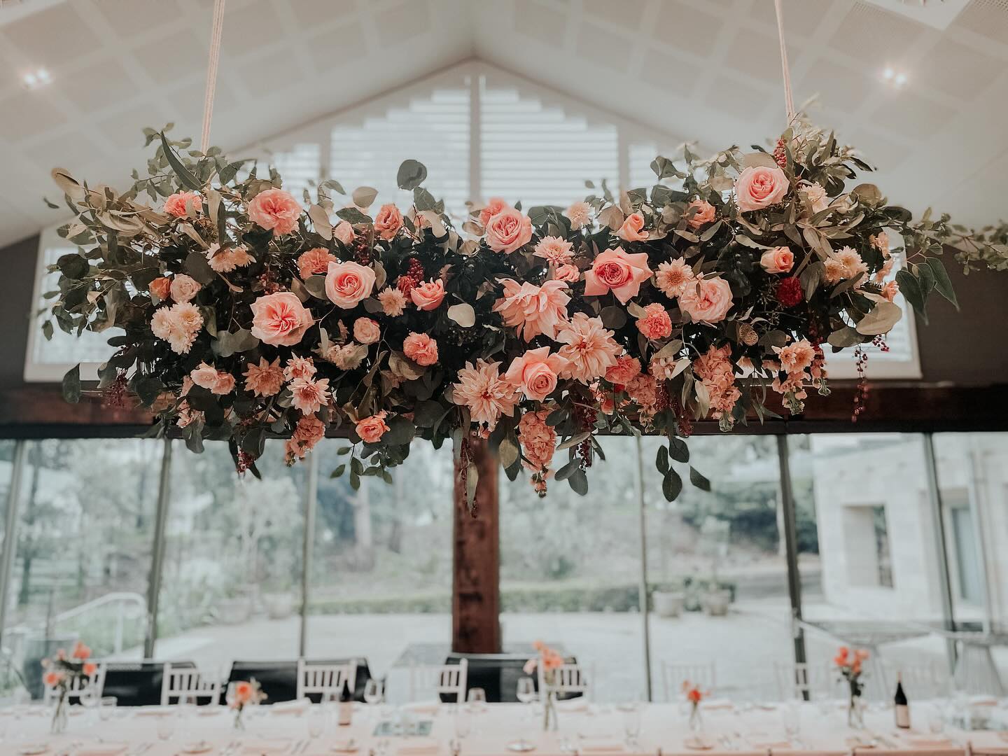 Floral cloud looking pretty 🌸 #hangingdlowers #sydneyweddingflorist #hanginginstallation #northernbeachesflotist