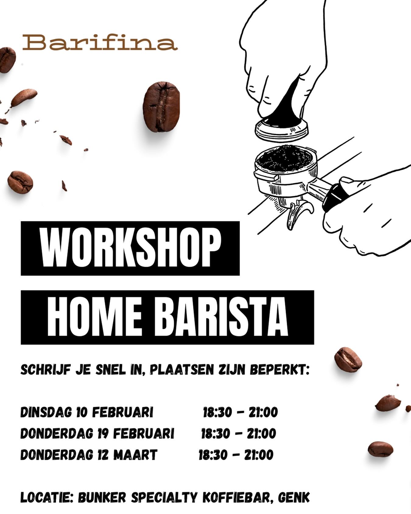 Nieuwe workshop data geopend. Boeken kan via DM of via onze website www.barifina.be/workshops ☕️