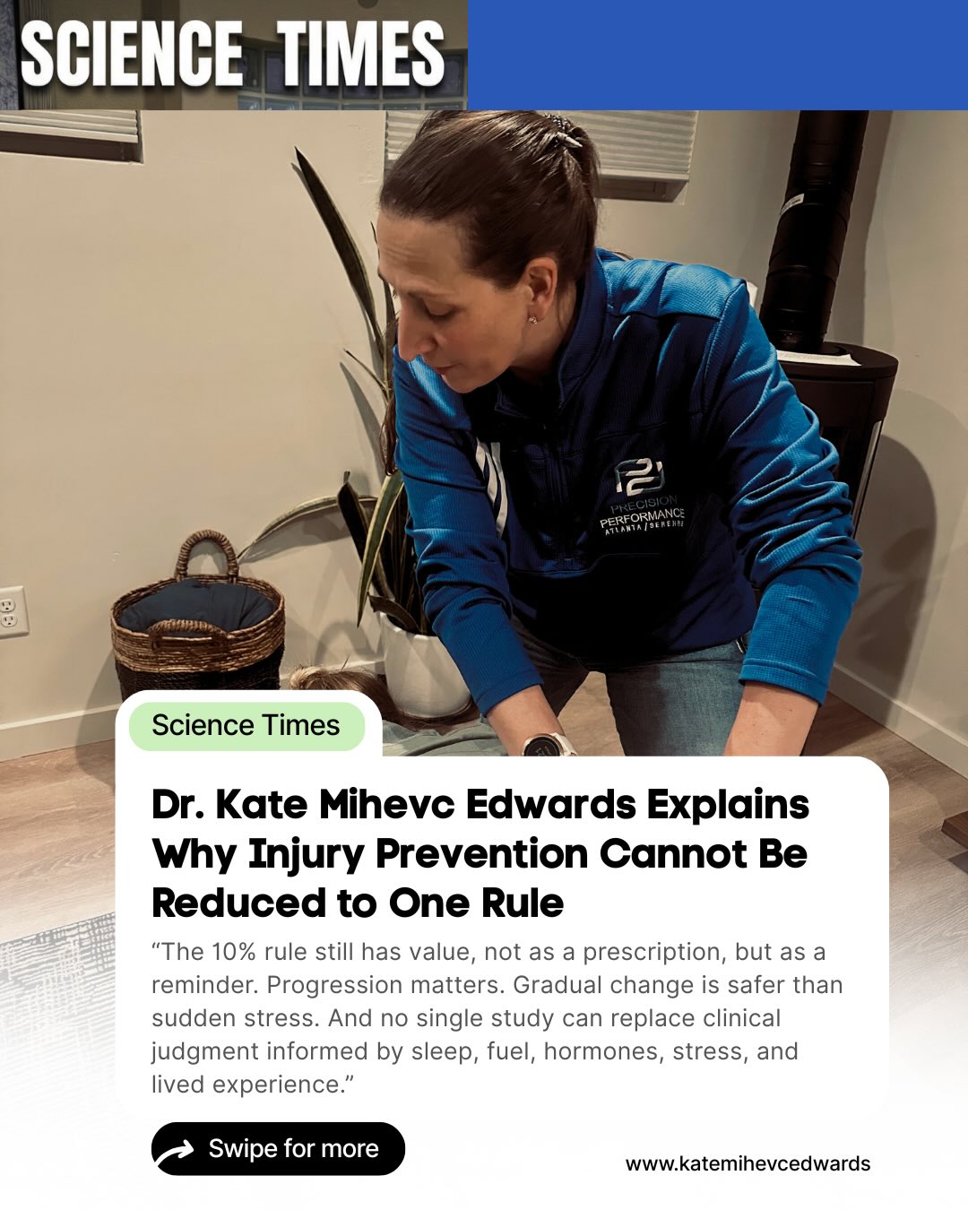 A few months ago, everyone was talking about how the 10% rule no longer mattered. I read the research too. It was a valuable addition to our knowledge base.
I loved how it brought out that a large spike in training can make you more prone to injury. As a clinician that treats runners, I knew this from lived experience. It is always nice to have the research to back you up.
BUT I was so annoyed when I heard and saw people everywhere talking about how we no longer need to think about the 10% rule and we really need to just focus on a spike in training to decrease risk of injury.
I wasn’t annoyed because the 10% rule was canceled. I was annoyed because we were replacing it with another absolute -there should never be large spikes in training. So of course I talked about it and there is now an article (link in bio) in Science Times.
The thing is, every athlete is different and there should never be an absolute rule. The more research we do and the more research that comes out, leads us to this idea the answer is almost always. “It depends.”
The 10% rule was never meant to be law. It was a way to build guide rails when it comes to gradually increasing your training and physical load on the body. We still need guide rails, and we still need to gradually increase our training.
I build return to running programs all the time I work with injured athletes all the time. Sometimes I increase their training by 10% and sometimes 30% because every athlete is individual. There are so many factors that contribute to injury risk and how well your body is able to manage the load of training. so next time you engage in a new running program or returned to running program, consider all the factors not just how you increase your mileage.
#RunningPT #RunningMedicine #Running #trainingload #returntorunning