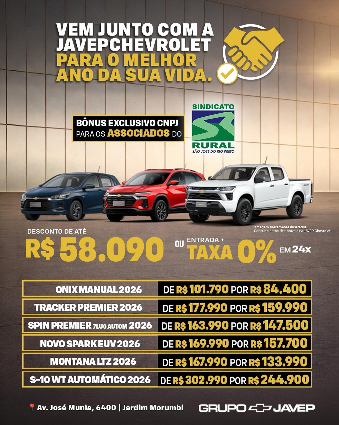 Vem junto com a Javep Chevrolet para o melhor ano da sua vida! 🚗✨
Condições exclusivas para os Associados!
São descontos e taxas especiais pra você começar 2026 com um Chevrolet zerinho:
📲 WhatsApp | https://wa.me/16992412916
🌐 Site |https://www.javepchevrolet.com.br/
Imperdível! Pensou em carro, pensou Javep! 🔥🚘