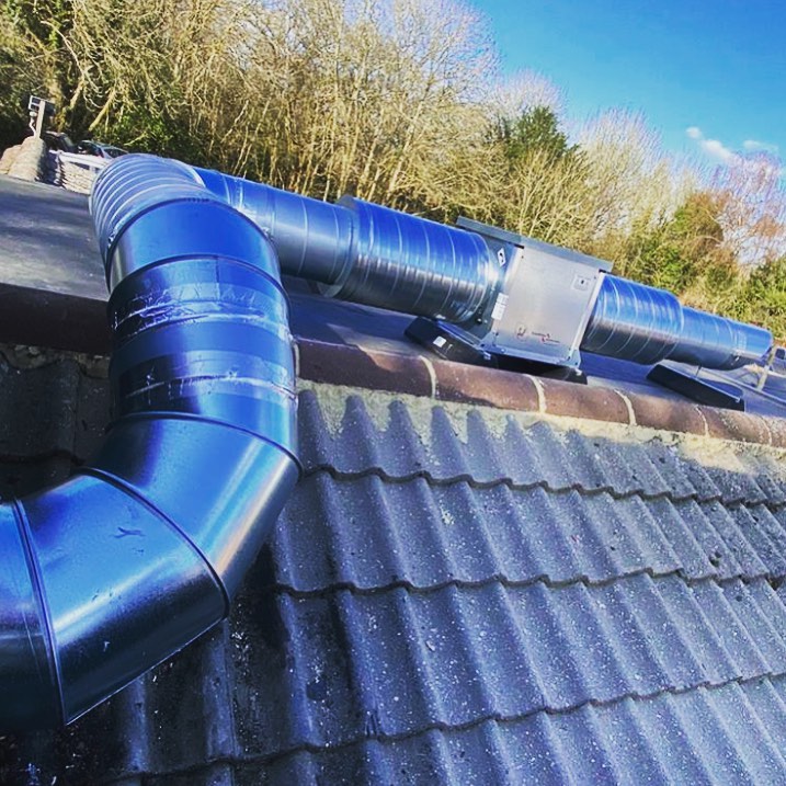 A 2 metre wide extract hood, ducting, attenuators & fan motor installed into a commercial kitchen to comply with H&S regs. Fan inverters linked with gas supply valves to ensure the ventilation is always on whilst gas appliances are in use.