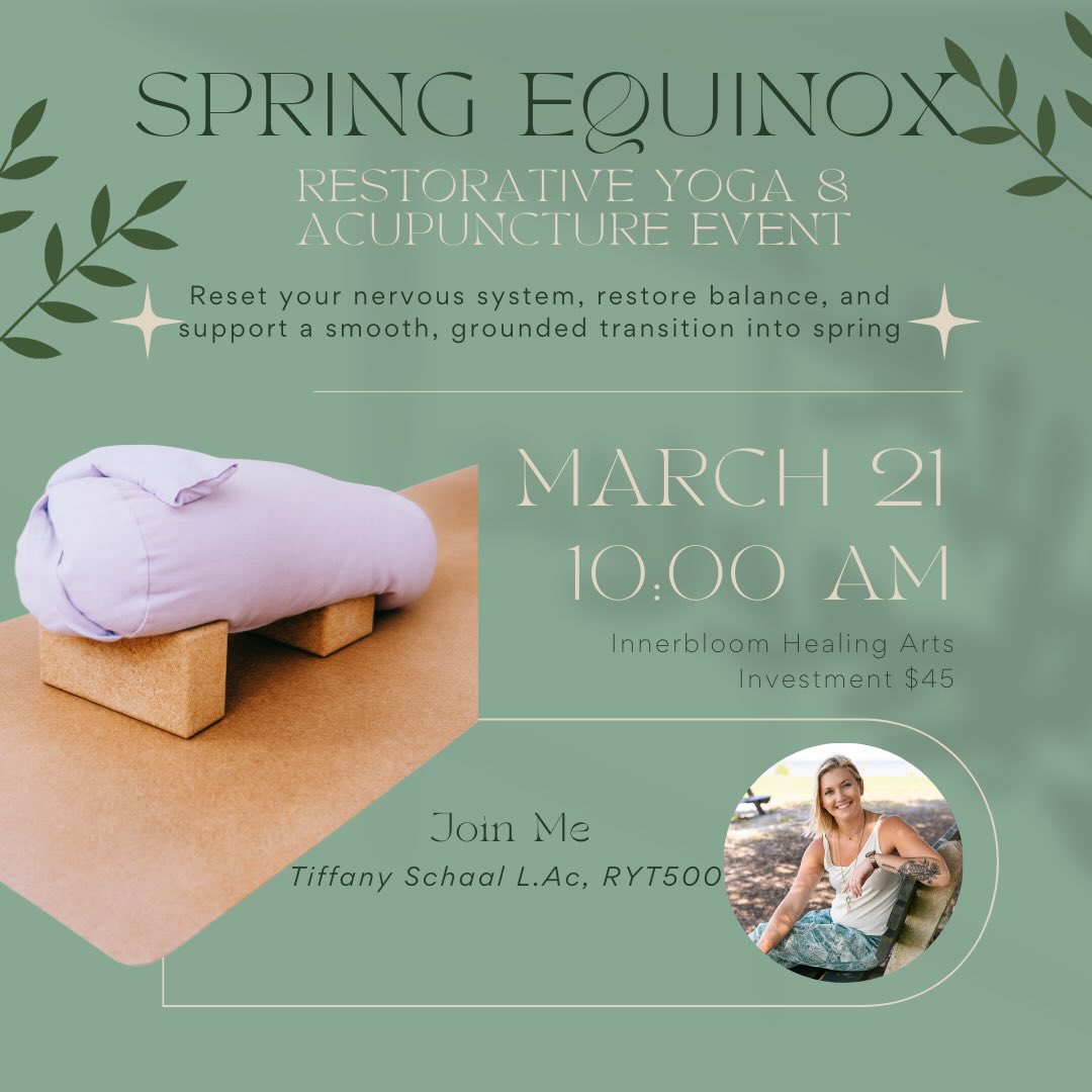 As the Spring Equinox arrives, we enter a season of change, growth, and new beginnings. This yoga and acupuncture session offers space to reset your nervous system, restore balance, and support a smooth, grounded transition into spring.
This 90-minute experience includes a nourishing yoga practice to open the channels of wood element (spring energy) followed by an extended savasana with acupuncture points to support balance and align you with the energy of spring.
Location: @innerbloomhealingarts
Investment: $45
#yoga #acupuncture #seasonalwellness