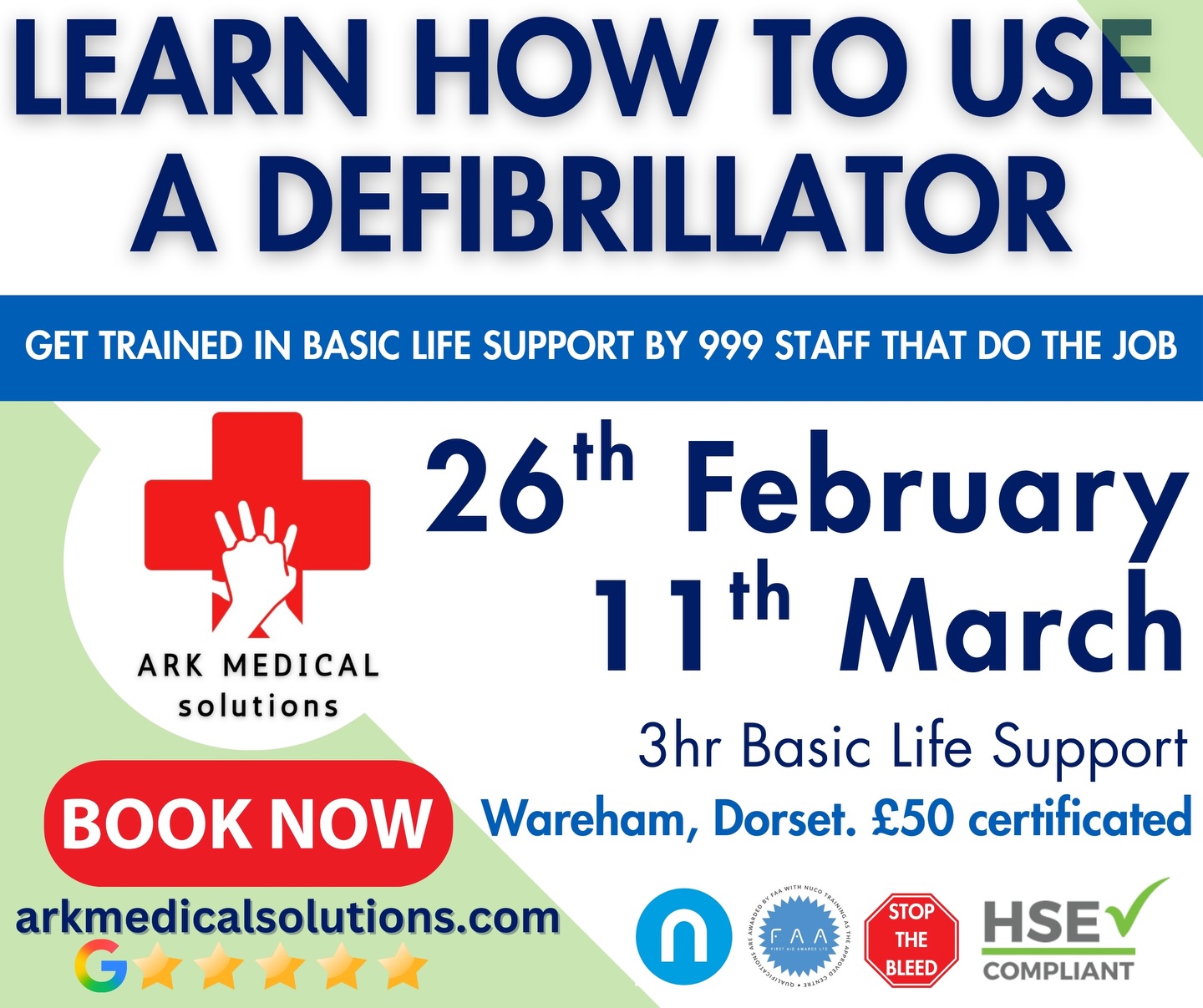 Are you ready to make a difference?
ARK Medical Solutions Basic Life Support course is designed for everyone, and you’ll be trained only by serving 999 professionals who know what it takes to save lives. In just 3 hours you’ll learn essential skills, including how to recognise cardiac arrest, use a defibrillator and perform CPR.
💚Only £50 for a comprehensive certificated level 3 qualification.
💚Five-star Google reviews.
💚Taught only by serving 999 professionals that do job.
💚locally owned and run business #supportlocal
Don’t wait until it’s too late—equip yourself with the knowledge and confidence to act in an emergency.
Spaces are limited, so secure your spot today!
👉 https://www.arkmedicalsolutions.com/booking-calendar/basic-life-support-training?referral=service_list_widget 👈
#BLS #SaveALife #FirstAid #LifeSavingSkills