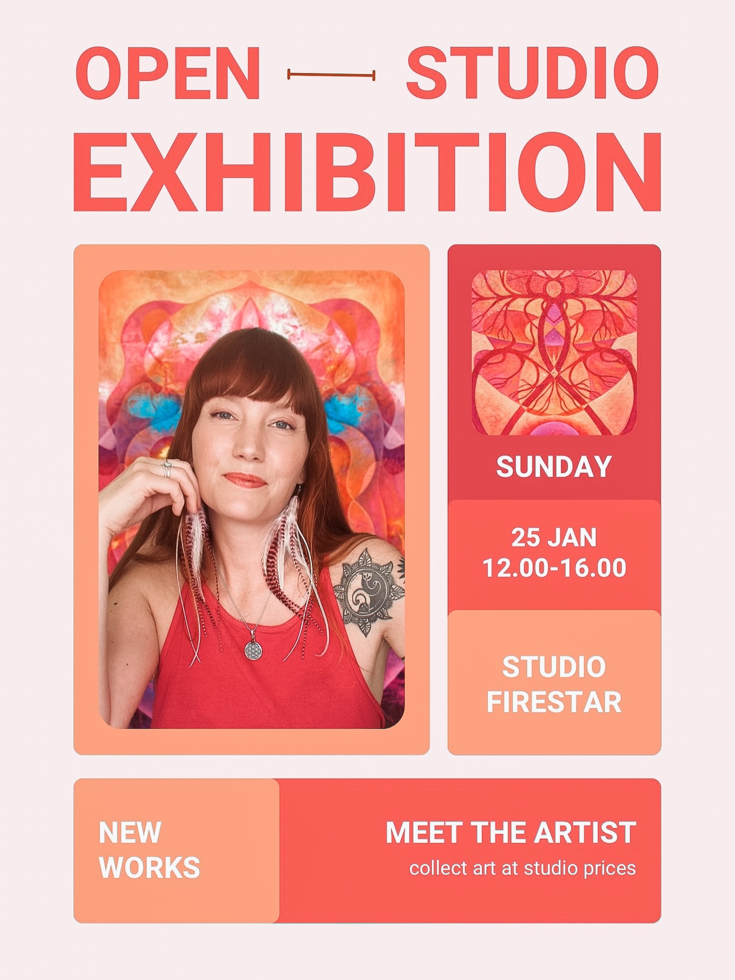 ✨OPEN STUDIO EXHIBITION · 25/1, 2026!✨
🌟@jessicaeldenstjarna.se - assisterande lärare för Expressive Arts Stockholms tvååriga utbildning, bjuder in till sin färgstarka studio!
Jessicas konstverk har bland annat visats i @plazainterior (swipe –>)
~ Färg - form - upplevelse ~
Söndagen den 25 januari kl. 12.00–16.00 är du varmt välkommen att besöka ateljén Studio Firestar och ta del av Jessicas nya verk i olika stadier av tillblivelse.
Du får möjlighet att komma nära processen, ställa frågor och investera i både originalverk och konsttryck till ateljépriser.
🌟Tid: 25 januari kl 12.00–16.00
🌟Plats: Arkövägen 12, Kärrtorp, STHLM
✨Fly från vinterrusk in till värmande ✨ateljébesök i helgen. Välkommen!
✨O.S.A direkt till @jessicaeldenstjarna.se
#konstnär #konstutställningstockholm #konstutställning #abstraktkonst #mandalaartwork