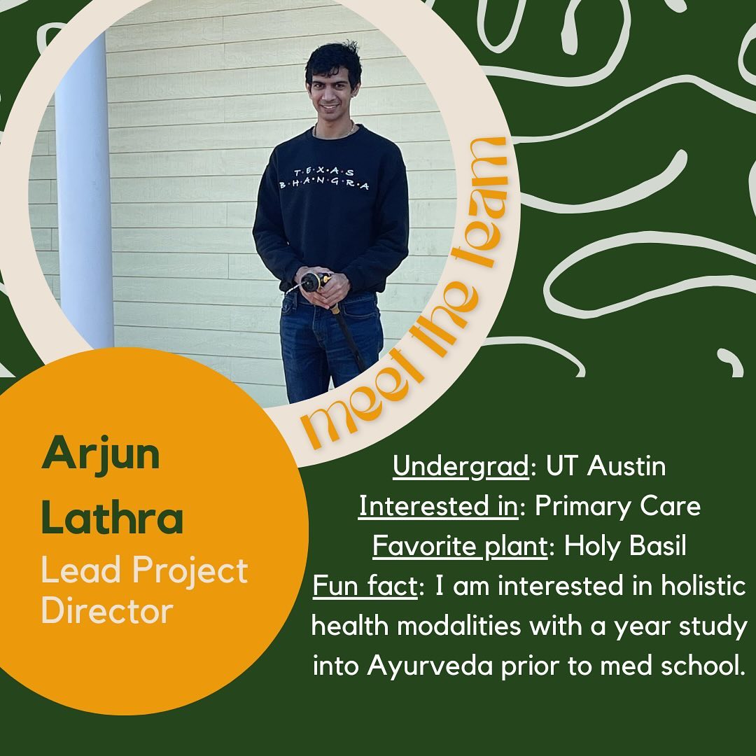 Hello everyone! Meet Arjun Lathra, our Lead Project Director for this year! Let’s hear why he joined:
“This project was a way to stay connected to my “roots” 😊. l grew up with exposure to farming with family and started to value the importance of being connected with nature and how food is grown. I felt this project aligned with those interests and was also an opportunity to share that with others.” - Arjun