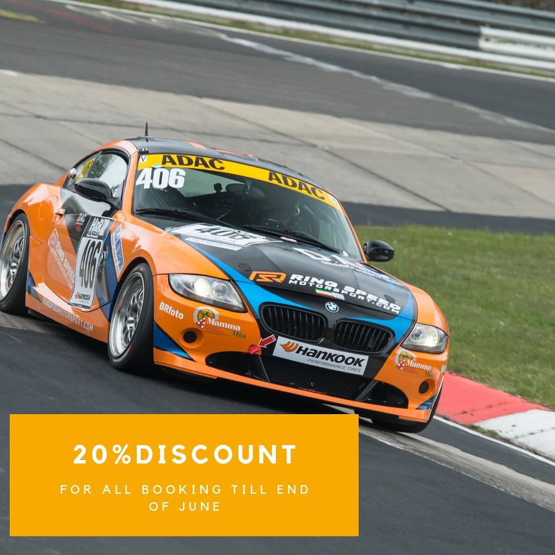 💥 20% DISCOUNT for all booking till end of June! 💥
Travel resteictions are getting easier, hotels open again for turists and we are ready as usual for giving you the greatest experience on the Nurburgring.
Our BMW Z4 Racecar is now available for turist drive too, so what are you waiting for?
Contact us for booking!
.
.
.
#ringspeedmotorsport #nurburgring #nring #greenhell #ringtool #racecar #bmw #bmwlove #bmwz4 #tracktool #ringtoolcommunity #motorsport #race #racing #becauseracecar #trackaddict #nurburgringnow #carporn #cargram #trackday