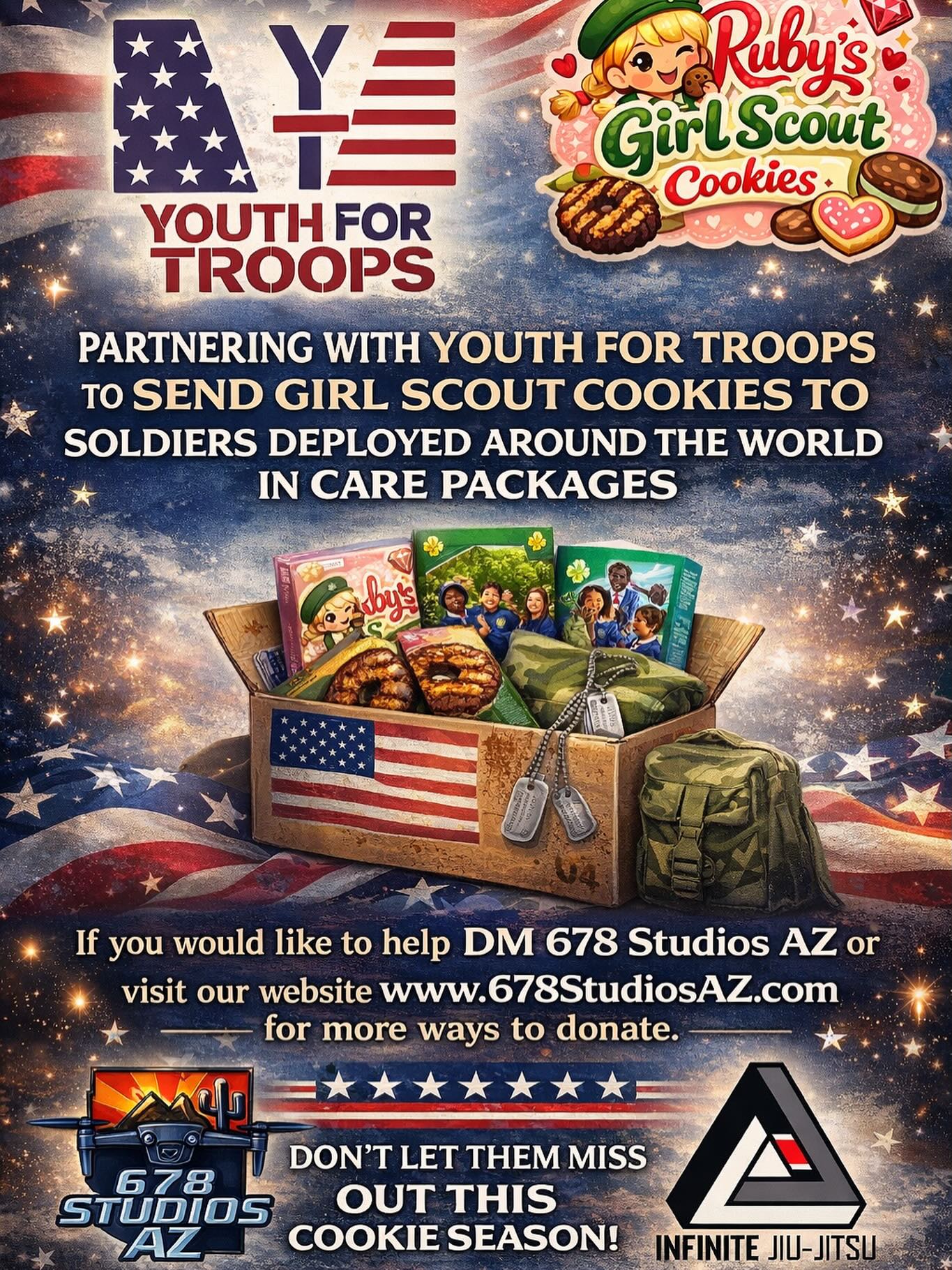 Cookies for a cause! We’re excited to work with our amazing friends at @678studiosaz and @youth_for_troops to send a taste of home to our troops! Every box bought is sent to our heroes!
@anthemareachamber | @anthemazcouncil | @anthemlivingmagazine | @anthemaz
#bjj #arizona #mma #fyp #foryou