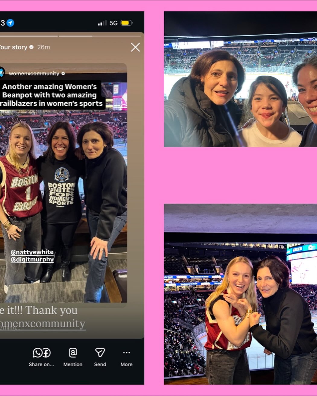 Grateful for Mary Ciampa @womenxcommunity for having me in their suite last night @thewomensbeanpot
“Trailblazers on and off the ice. 🏒🔥
The Women’s Beanpot isn’t just a tournament; it’s a statement.
Loved seeing the fight in @nattyewhite and the love from the whole crew.
This is what growing the game looks like. Showing up. Flexing a little. 💪”