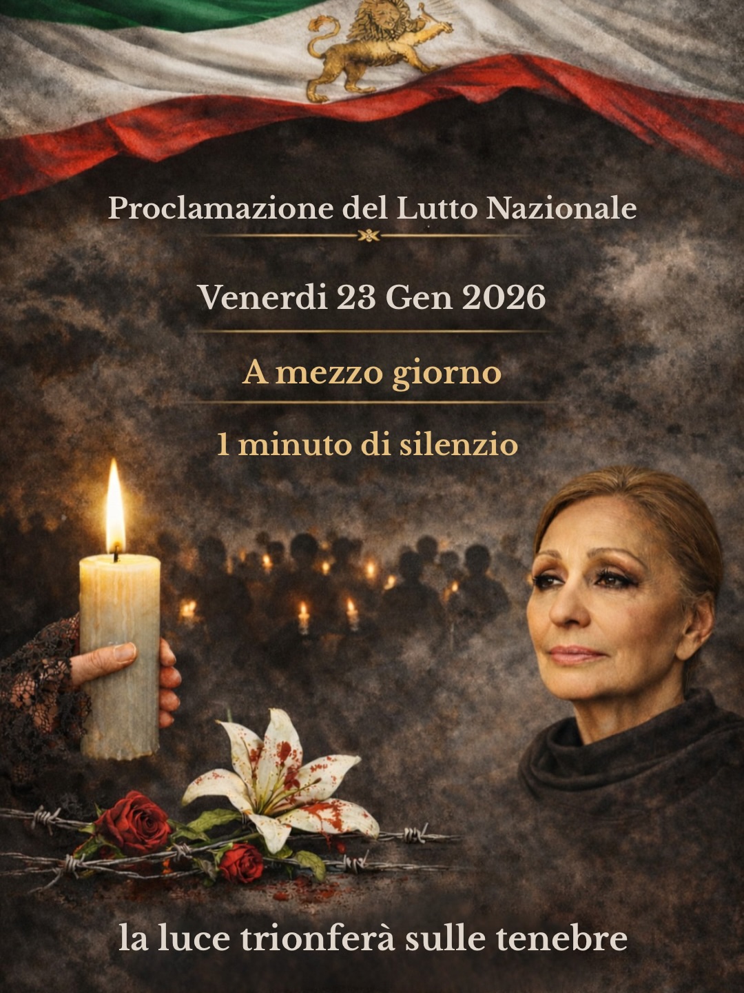 Annuncio ufficiale di Lutto nazionale iraniano
In memoria delle vittime delle recenti violenze in Iran, Farah Pahlavi proclama una giornata di lutto nazionale e invita gli iraniani di tutto il mondo a osservare un minuto di silenzio.
La luce trionferà sulle tenebre.
@shahbanou_farah_pahlavi
#rivoluzioneiran2026