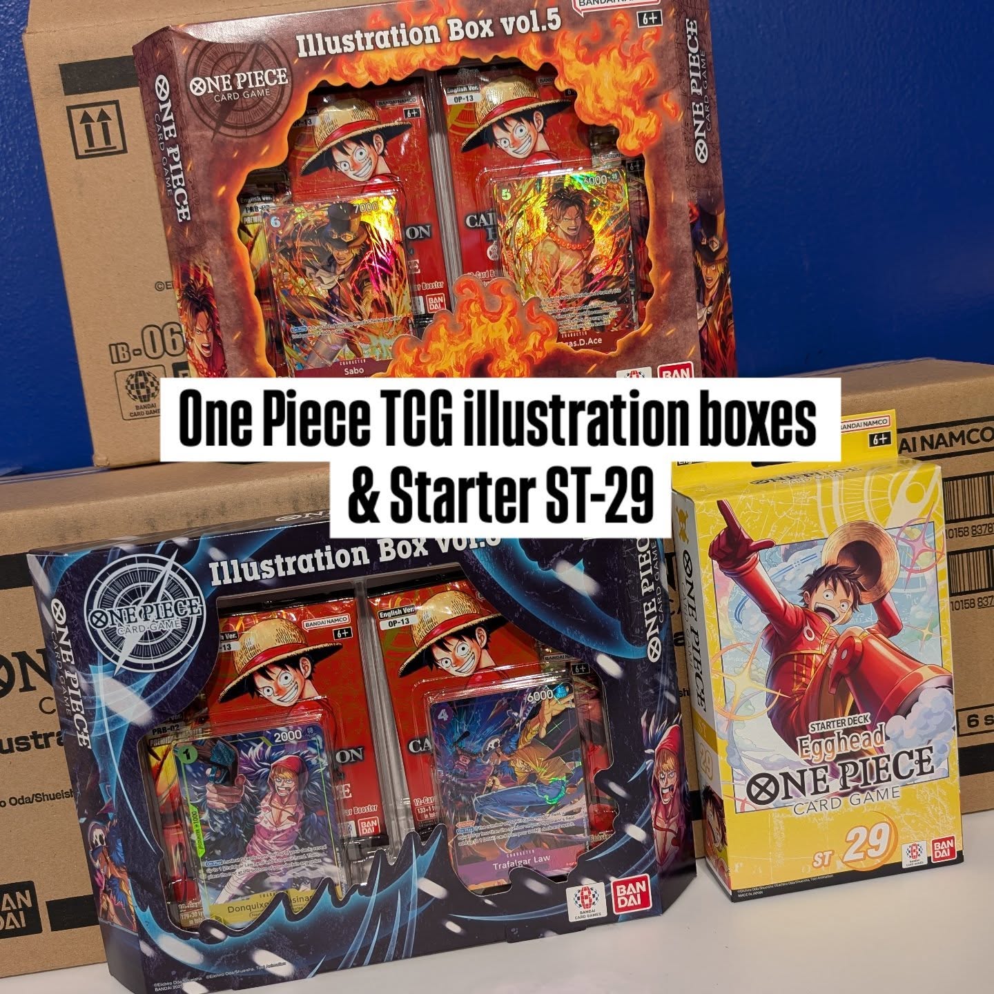 Now in store One Piece TCG illustration Decks and the new Starter ST-29 Egghead Luffy deck. Also a reminder we have our Tournaments every Thursday @6:30pm and Sundays at 3:30pm! #riverside #OnePieceTCG #onepiece #HaikuPop #morenovalley