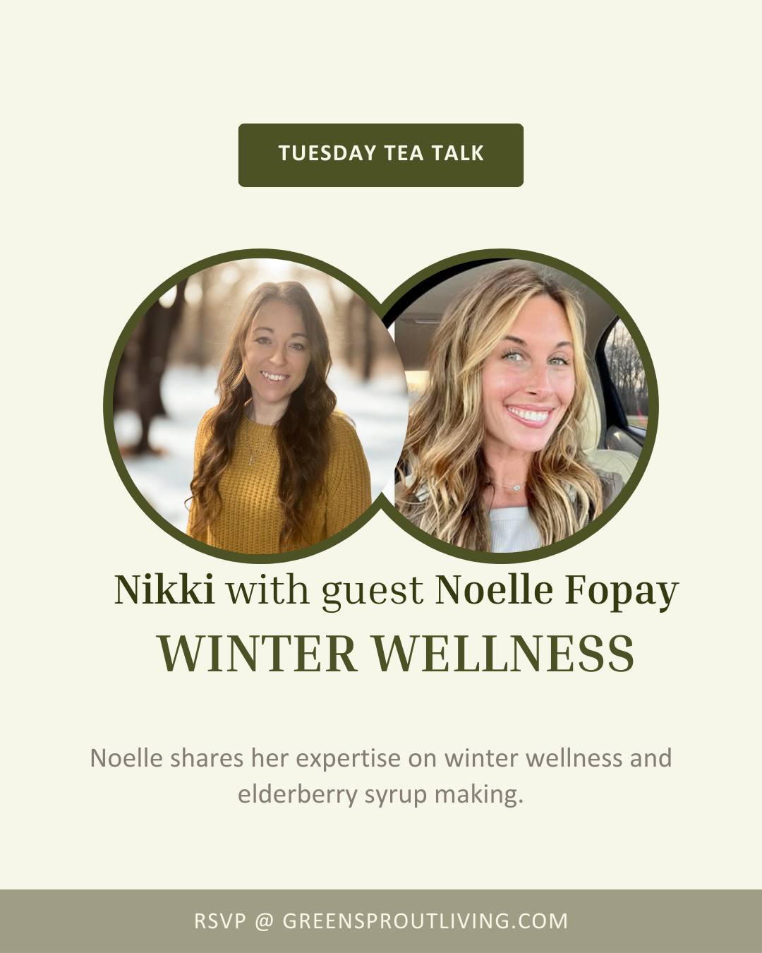 Have you saved your spot yet? Don’t wait — RSVP now!
Follow the link to join Noelle and me for a winter wellness chat where you’ll walk away with practical, doable tips to support your health all season long. ❄️🫖
https://www.greensproutliving.com/event-details/tuesday-tea-talk-with-special-guest-noelle-fopay