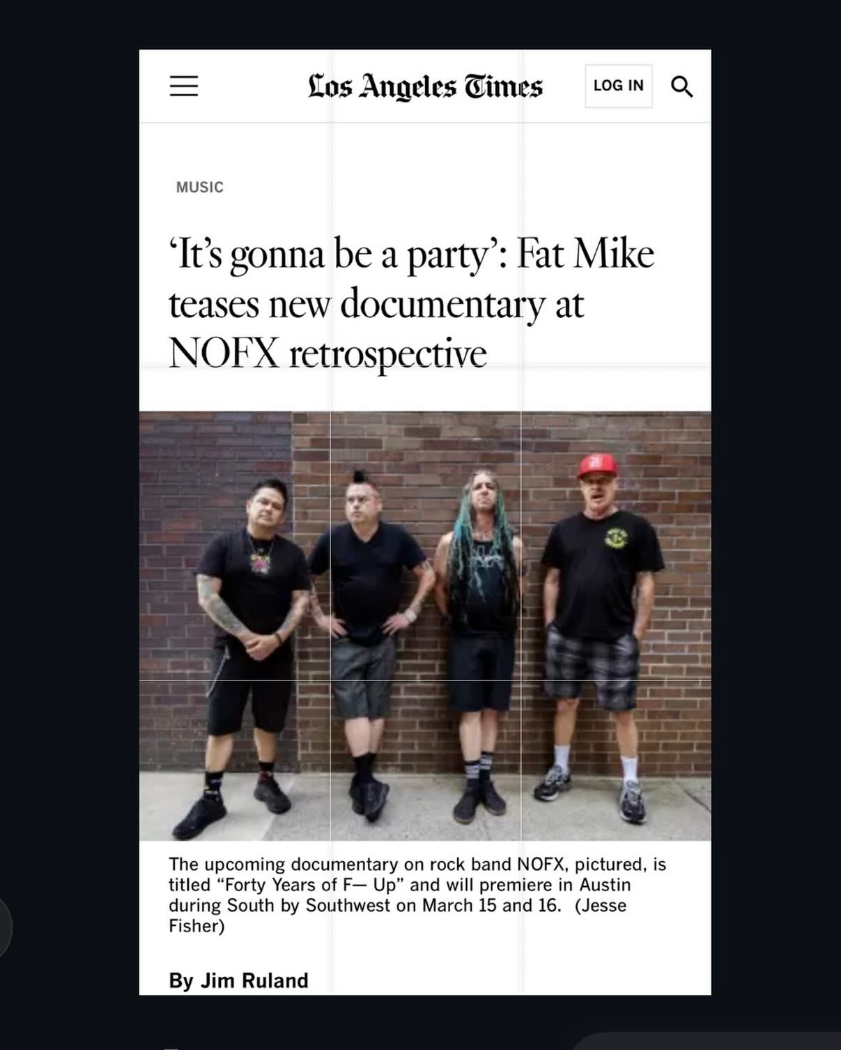 @jimvermin spoke with @fatmikedude for the @latimes about the upcoming @nofx documentary coming out this March! Read about it here : https://www.latimes.com/entertainment-arts/music/story/2026-01-20/its-gonna-be-party-fat-mike-teases-new-documentary-at-nofx-retrospective.