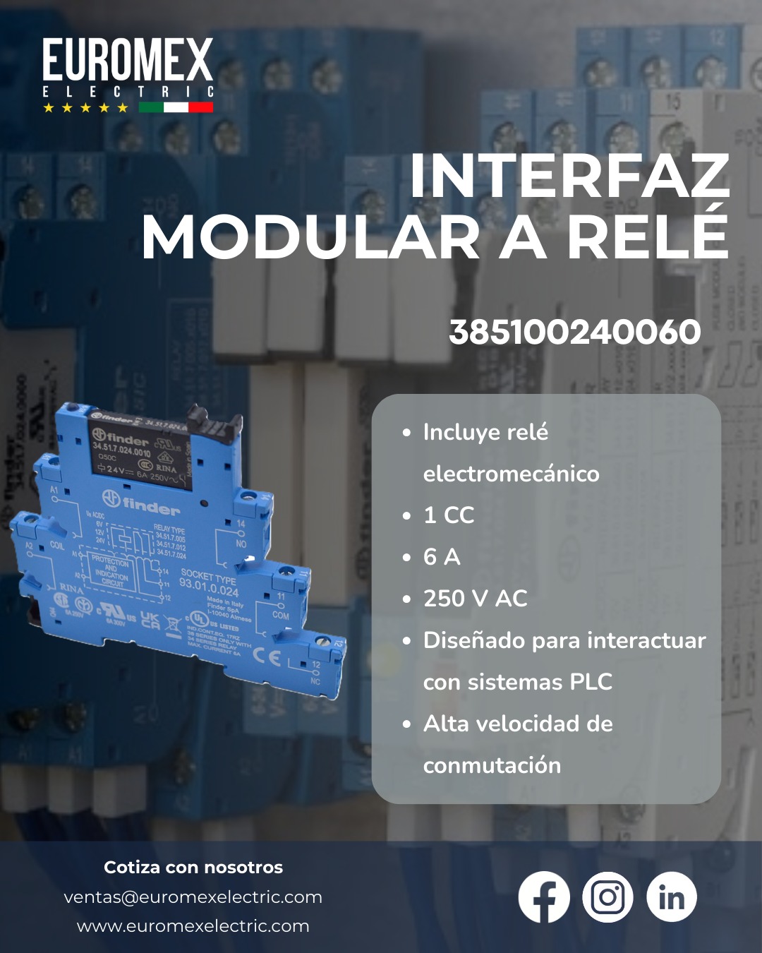 Las interfaces modulares de la serie 38 destacan por su diseño ultradelgado de 6.2mm de ancho, y son ideales en aplicaciones de automatización industrial y PLC's.
Cuentan con 1 contacto conmutado, estan disponibles en versiones desde 12V a 240V AC/DC y se pueden montar en rieles de 35mm.
Cotiza tus interfaces con nosotros.
www.euromexelectric.com
#interfaces #relevadores #Finder #automatizacionindustrial