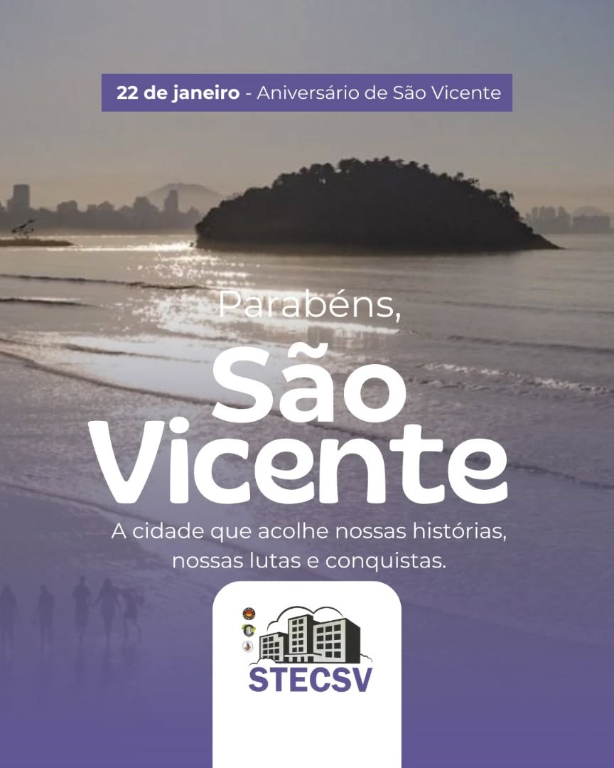 🎉 Parabéns, São Vicente! 🎂
Hoje celebramos com orgulho o aniversário da Primeira Cidade do Brasil! 🌎💙 São Vicente carrega em sua essência a força da história, da cultura e da luta do povo trabalhador que constrói diariamente um futuro melhor.
O STECSV Sindicato dos Trabalhadores em Edifícios e Condomínios do Município de São Vicente/SP tem orgulho de fazer parte dessa trajetória, defendendo os direitos e valorizando os profissionais que ajudam a mover nossa cidade.
Parabéns, São Vicente! Que venham mais conquistas, progresso e justiça social para todos! 🙌🏽🏙️
📍Avenida Marechal Deodoro, 1233 - Vila Valença - São Vicente/SP
#SãoVicente #AniversárioDeSãoVicente #PrimeiraCidadeDoBrasil #STECSV #TrabalhadoresUnidos SindicatoForte OrgulhoVicentino LutaPorDireitos Sindicalismo Condomínios Edifícios ValorizaçãoProfissional SPLitoral HistóriaViva CidadeHistórica TrabalhadorÉPrioridade