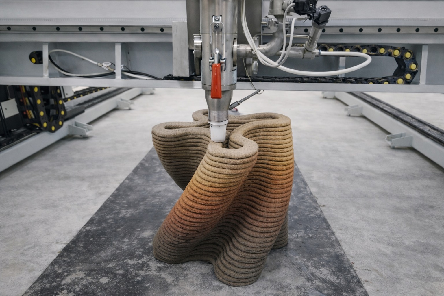 A compact freeform geometry with asymmetric curvature,
printed using layered deposition with color injection.
The continuous path creates smooth surface transitions,
while controlled color variation highlights the flow
of the geometry along the build height.
Form, layering, and color evolve together
as a single uninterrupted process.
#3dconcreteprinting
#colorinjection
#freeformgeometry
#layeredmanufacturing
#roboticfabrication
#digitalconstruction