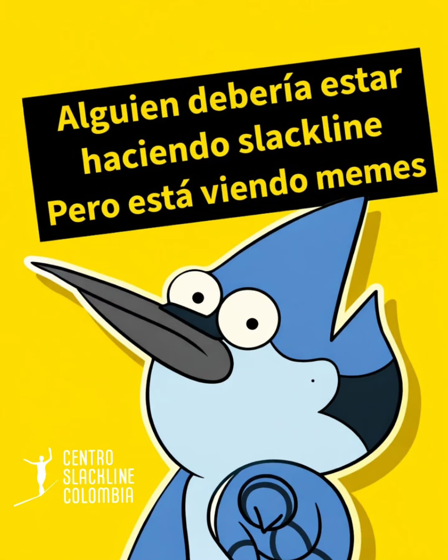 Deja ya de estar viendo memes y ponte a entrenar slackline. Sigue nuestra cuenta @escuelaslackbogota para más tips que te servirán para lograr equilibrio en el slackline y la vida misma.