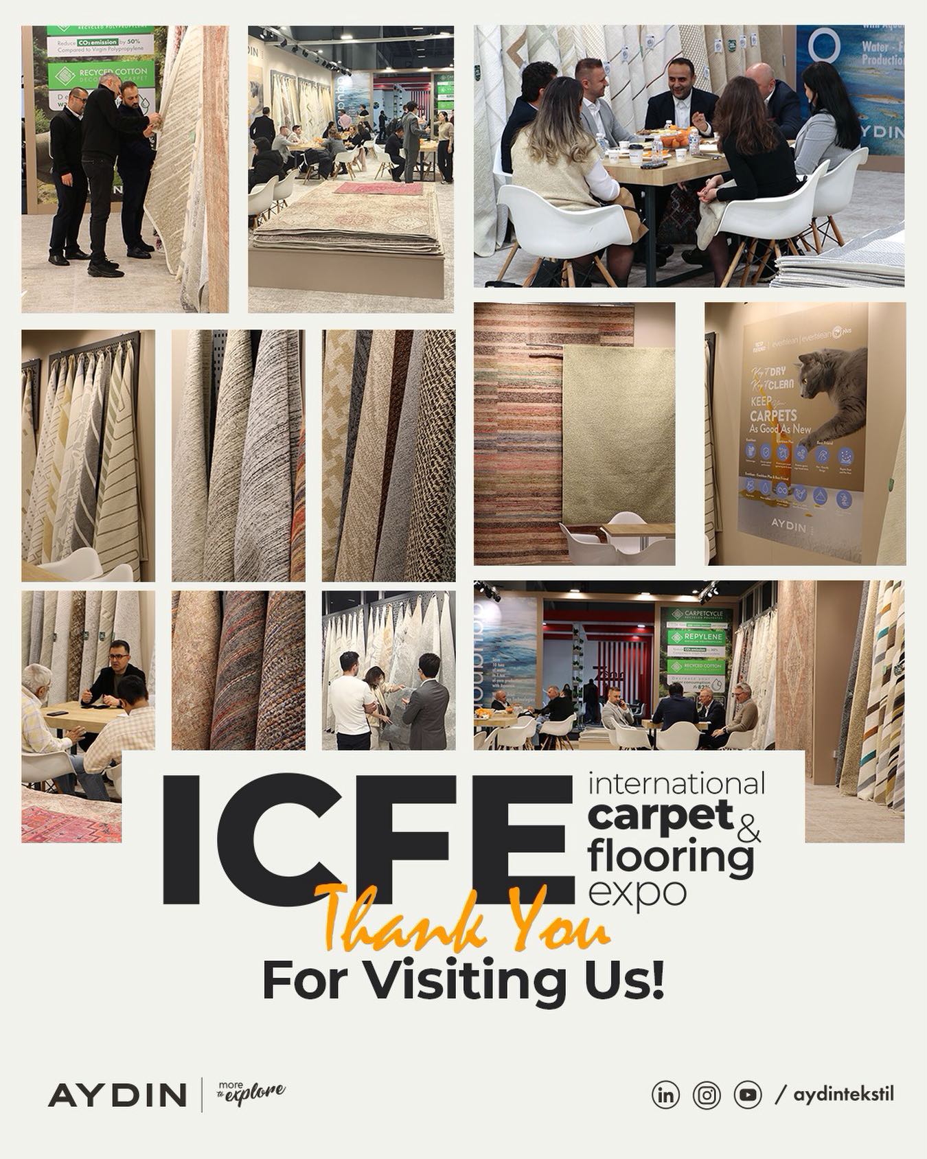 We have left behind a wonderful ICFE 2026! ✨
Thank you to everyone who visited our booth to share our passion for textures, colors, and design. As AYDIN Rugs, we took great pleasure in presenting our new collections to you. Your visit and feedback are very valuable to us.
We are excited about the new living spaces we will design together!
#ICFE2026 #CFEIstanbul #CarpetAndFlooringExpo #Rugs #Carpets Halı AydinRugs InteriorDesign HomeDecor Flooring RugDesign HalıTasarımı EvDekorasyonu TextureAndColor CarpetIndustry