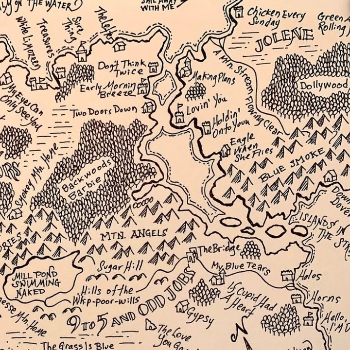 #MapMonday On this day in 1946, American country singer-songwriter ("Jolene"; "I Will Always Love You", "9 to 5"), Dolly Parton was born in Tennessee. This Dolly Parton lyrical offering from https://www.etsy.com/uk/listing/1248184348/dolly-parton-fantasy-map-letterpress?ref=elp_anchor_listing&sca=1&sts=1 truly exhibits the joys of map-making!
#HappyBirthdayDolly 🎂