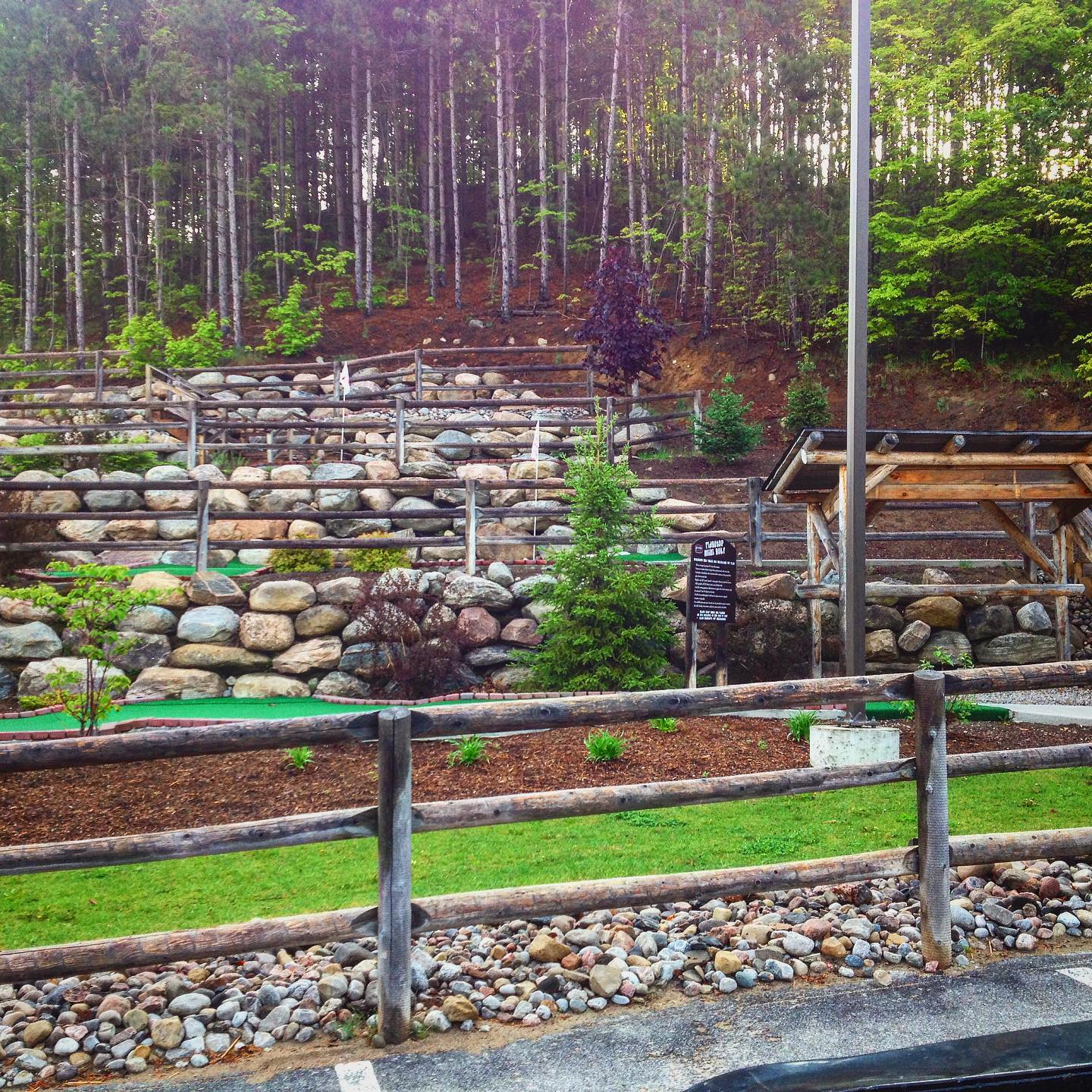 Fieldstone walls used in construction of miniature golf course..