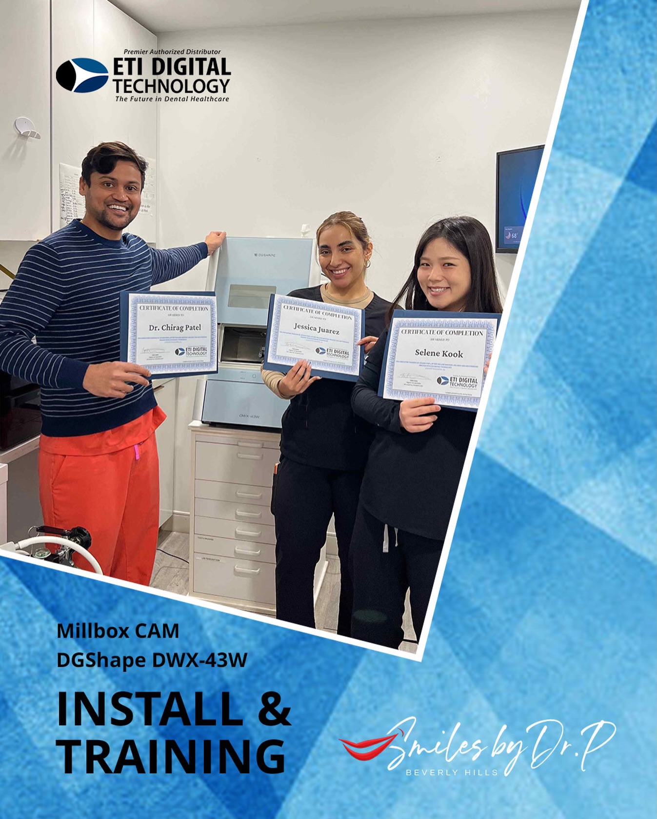 šš¼ Congratulations to our new customers at Smiles by Dr. P (Beverly Hills, CA) for completing the hands-on installation and training on their new DWX-43W 4-Axis Wet Milling Machine with Millbox CAM software, Amber Mill milling blocks and the material finishing process with our Digital Lab Specialist, Lulu Lopez!
.
š We are excited for you and dedicated to providing you with the best customer service, support, training, and products. We look forward to continue working with you!
.
š For more information on our product line, contact ETI Digital Technology today at 714-238-1490 or sales@etidigitaltechnology.com! You can also visit our š website at https://www.etidigitaltechnology.comore information!
.
#DWX-43W #FourAxisWetMilling #lithiumdisicilatemilling #ambermil #ETIDigitalTechnology