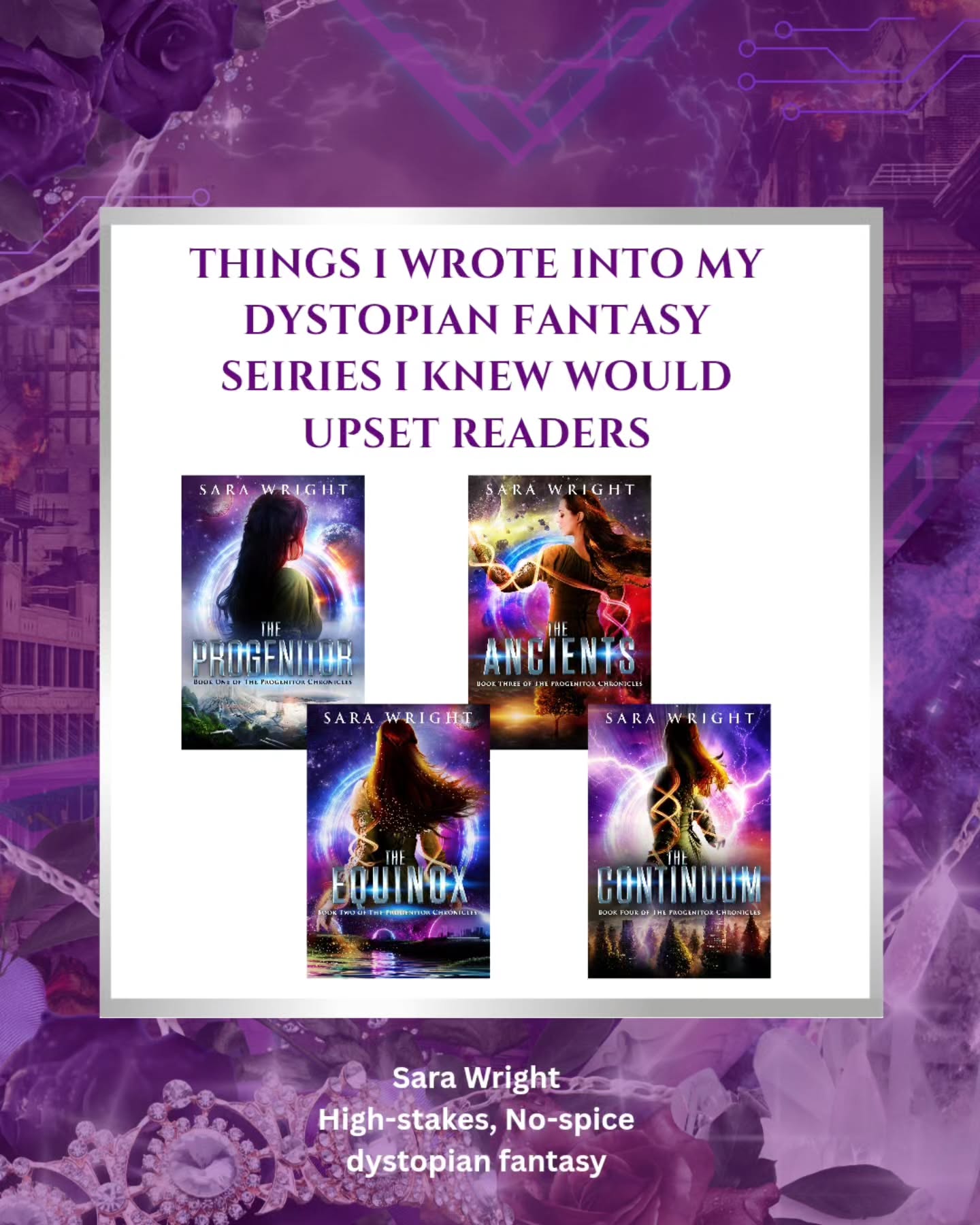 Nothing better than a fantasy set in a galaxy far, far away…
Yes, I wrote a utopian society where people live for centuries and have superpowers.
They really had it together… until an evil, corrupt being escaped.
Now she’s the only one who can save them... or bring the universe to its knees.
Xendara has two destinies, and whatever she chooses will shape everyone’s future.
And yes, I added:
✅️Space travel & portal jumping
✅️Time travel & superpowers
✅️Talking plants
✅️An overprotective love interest
✅️Villain redemption arcs
Because I really wrote the epic, clean fantasy story I wanted to read…
And it all started with a Time Crystal that ended up in the wrong hands.
👉Want to see how it all began? COMMENT PORTAL to get a F R E E short story and jump into this universe today!
#sarawrightbooks #theprogenitorchronicles #sciencefantasy #yafantasyseries #youngadultfantasy