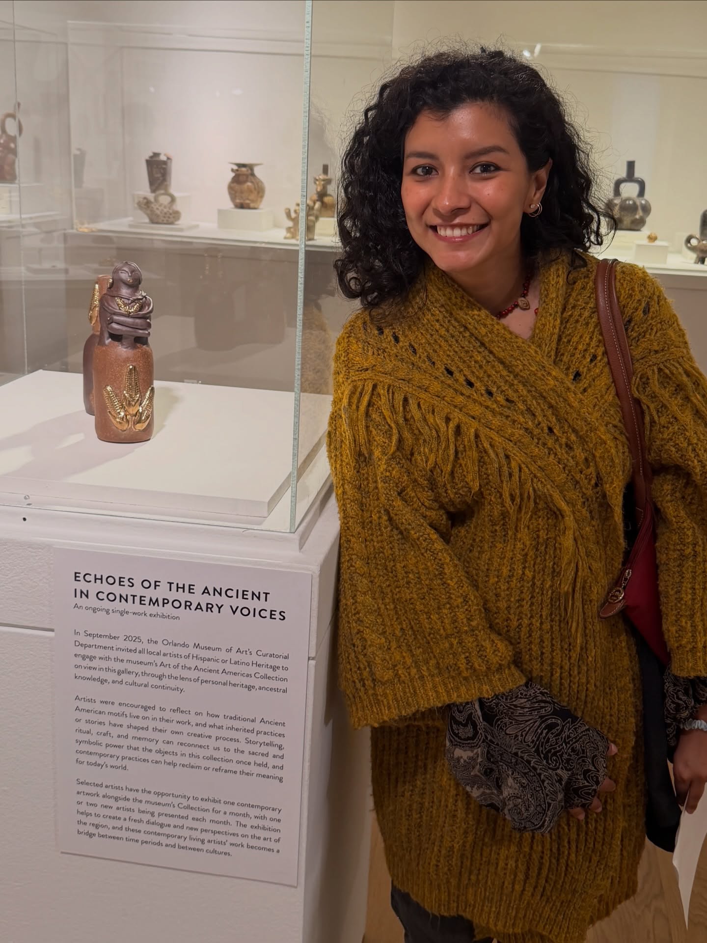 I’m deeply honored to have my whistling vessel featured in Echoes of the Ancient in Contemporary Voices at the Orlando Museum of Art, alongside Nadia’s Altar by Nicole Combeau @beau_nicole a luminous tribute to devotion and memory through the domestic altar of artist Nadia Wolff.
✨ Inspired by the pre-Columbian Vicús culture, my vessel is a hydraulic ceramic instrument sculpted in two natural clays. It sings when filled with water. A hidden whistle rests within the figure of an Andean woman, who cradles golden corn symbol of memory, resilience, and ancestral abundance.
This piece honors the strength of Andean women and the sacred power of maize. It bridges past and present, inviting us to listen, remember, and reconnect.
In this small sacred space, the strength and resilience of women can be felt.
I’m moved beyond words that my vessel joins if only for a brief moment this wondrous gathering of earthen women, bearers of ancient weight and memory.
If you visit, please tag me, @beau_nicole and @orlandomuseumofart
I’d love to see your reflections.