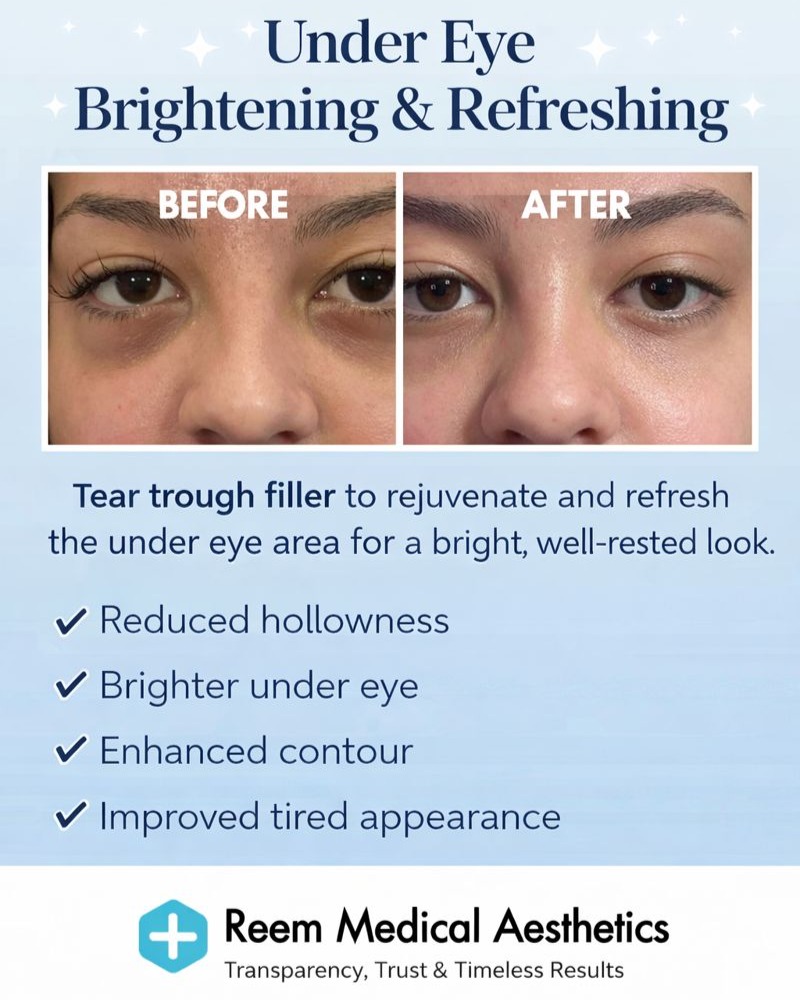 ✨ Under eye brightening and refreshing ✨
This before and after shows the subtle yet powerful impact of tear trough filler when performed conservatively and with the right patient selection.
The aim is not to overfill, but to restore lost volume, soften shadowing and refresh the under eye area while maintaining a natural, well rested appearance.
Results can include:
• Reduced hollowness
• Brighter under eye appearance
• Improved transition between the lower eyelid and cheek
• A fresher, less tired look
Every tear trough treatment at Reem Medical Aesthetics is tailored, using advanced techniques and premium products to prioritise safety, balance and long term results.
Consultation is essential to determine suitability, as this treatment is not appropriate for everyone.
📍 Reem Medical Aesthetics
Transparency, Trust & Timeless Results
#teartroughfiller #undereye #undereyebrightening #medicalaesthetics #naturalaesthetics #facialrejuvenation #beforeandafter #aestheticclinic #reemmaesthetics