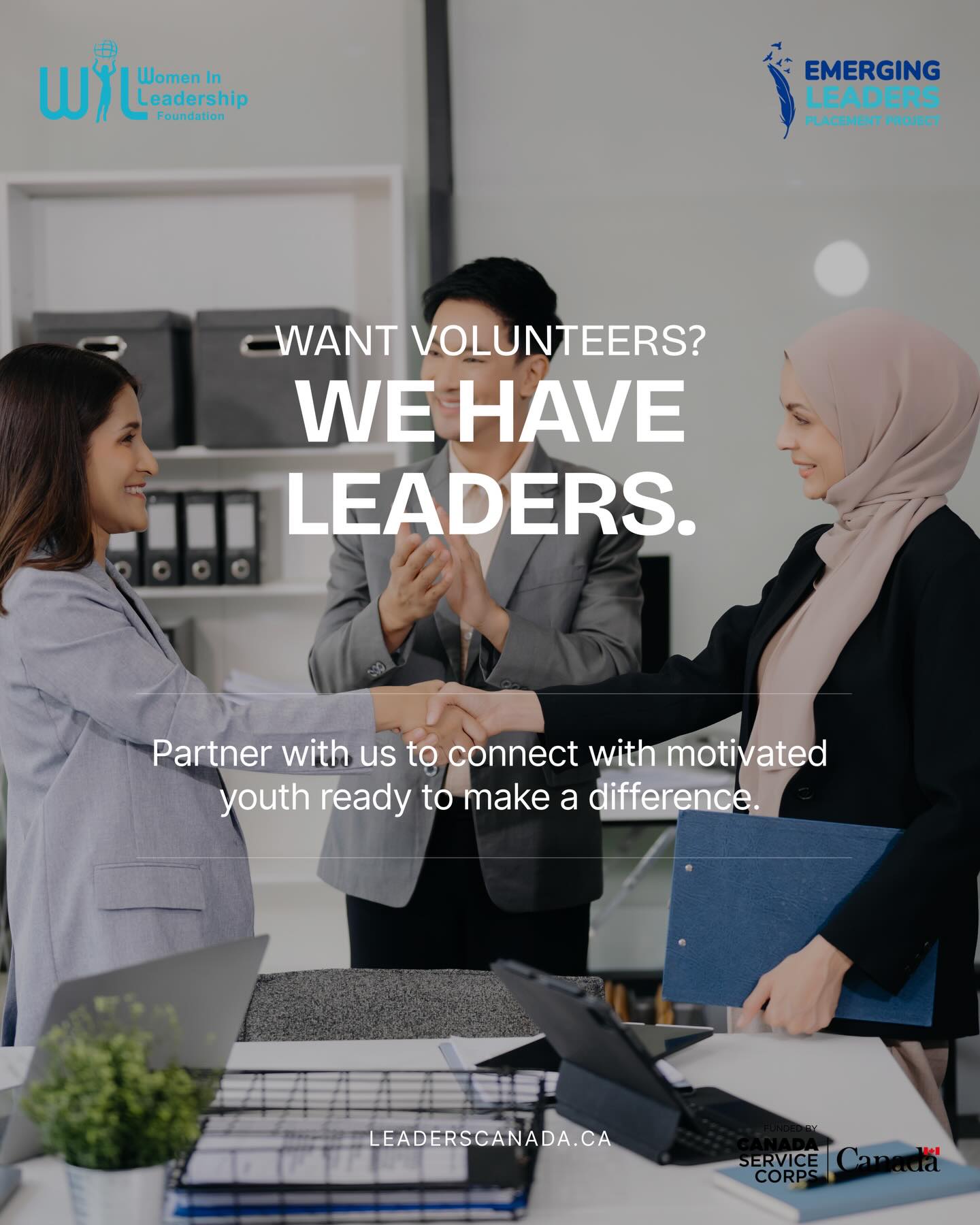 Your mission matters, and the right support can make all the difference. ✨
The Emerging Leaders Placement Project connects non profits with motivated youth who are ready to learn, lead, and contribute to real community impact. Through meaningful placements, organizations gain passionate volunteers while youth gain hands on leadership experience.
Partner with us and grow your impact alongside the next generation of leaders.
📧 connect@womeninleadership.ca
🔗 Visit link in bio to learn more about becoming a community partner
Proudly funded by Canada Service Corps.
#CanadaServiceCorps #LeadersToday #YouthInCanada #CommunityPartnerships #NonProfitSupport