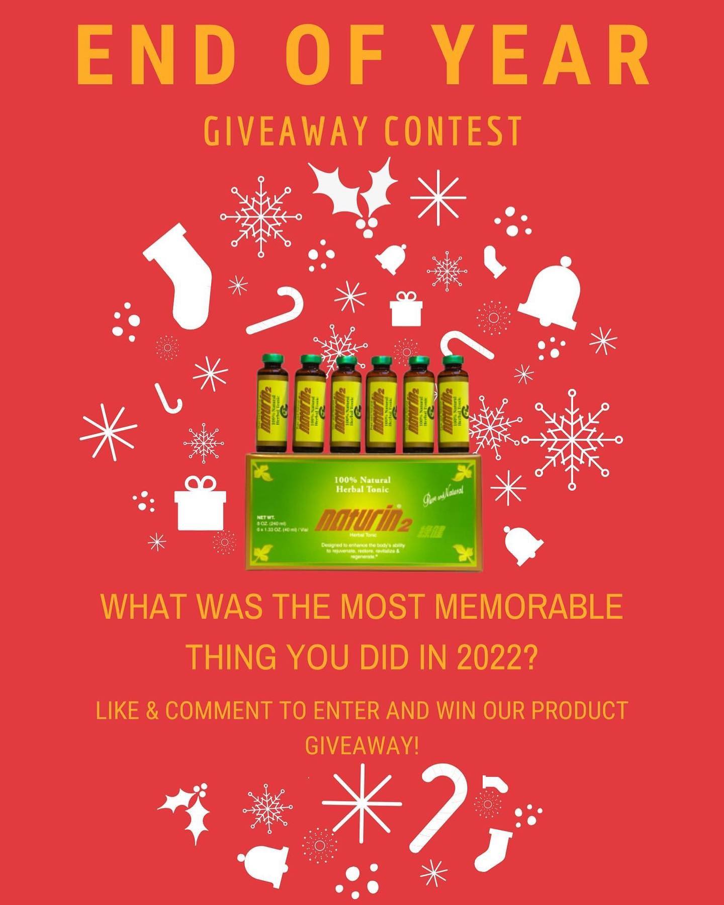 Happy Holidays from the Naturin2 team! We want to invite you to share with us the most memorable thing you did in 2022! 🌟 LIKE & COMMENT to enter for a chance to win immunity support herbal tonic #Naturin2! 🍃🍵 We'll announce a winner on Dec 31st. Let's hear what you have to say! ☃️🎊😃