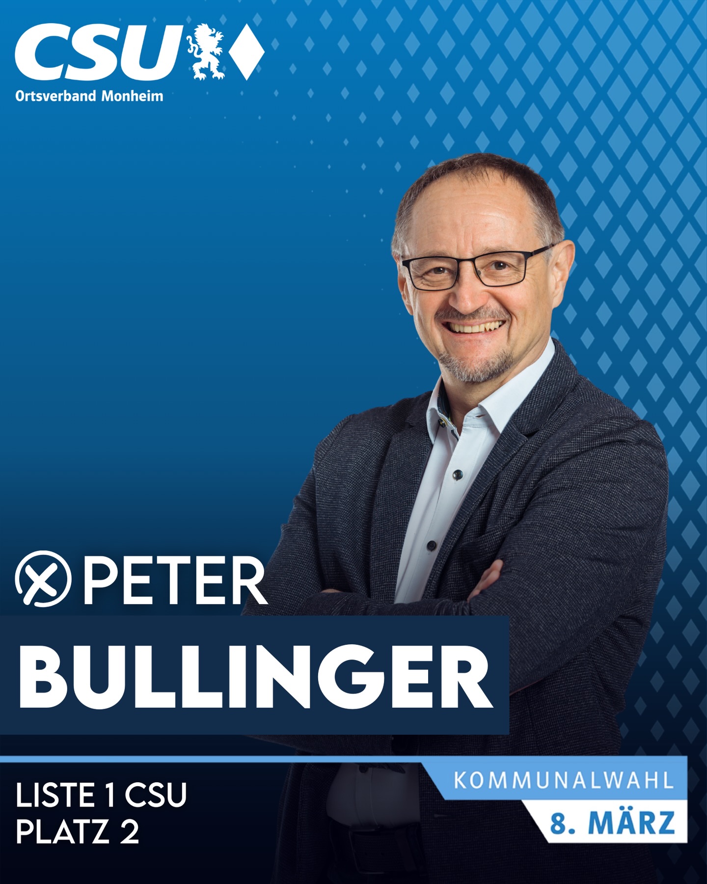 📣Wir stellen vor für den Stadtrat:
👤 Peter Bullinger
🎂 57 Jahre | 💍 verheiratet
🏛️ Stadtrat | 🎙️ Fraktionssprecher CSU
💻 IT-Leiter bei GEDA
🏡Monheim
🤝 Vorstand TSV Monheim
🎯Hobbys: Sport 🤸 | ✈️ Reisen | 🎵 Konzerte
🗳 Kommunalwahl 8. März
➡️ Liste 1 CSU – Platz 2
#csu #monheim #bayern #stadtrat #kommunalwahl