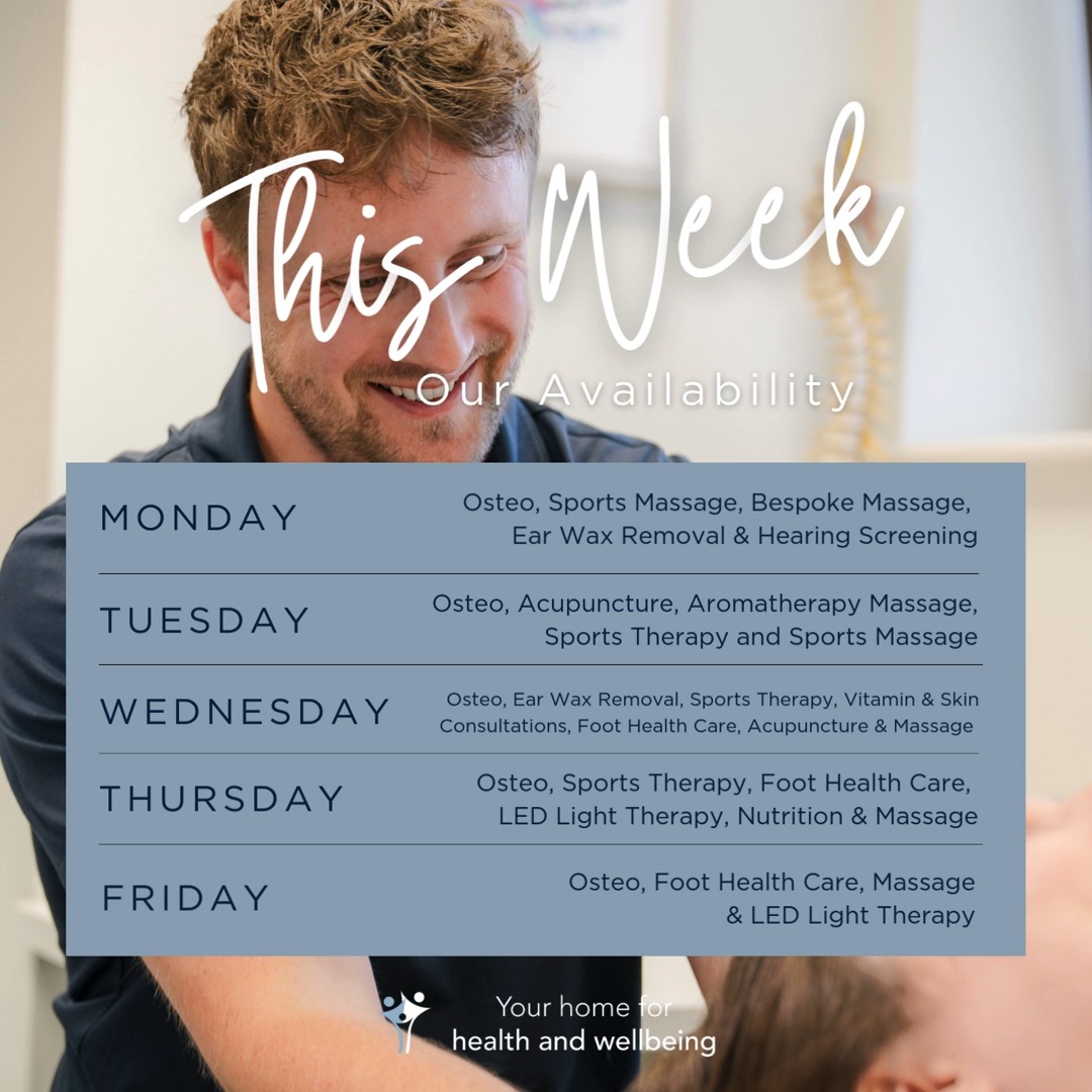 If you're in need this week, please don't hesitate to call. We have availability for Sports Therapy, Acupuncture, Osteopathy, Massage, Vitamin injections, Hearing Screenings, Ear Wax Removal, Facial Rejuvenation treatments, Reformer Pilates, Yoga and more. To see specific appointment times, or to book yourself in, just visit our website (link in our bio) or call us on 01256 770022 and we'll be happy to help 😊 #physicalbalance #basingstokeclinic #thestudioatphysicalbalance #osteopathybasingstoke #massagetherapybasingstoke #acupuncturebasingstoke #sportstherapybasingstoke #foothealthcarebasingstoke #reflexologybasingstoke #advancedelectrolysisbasingstoke #earwaxremovalbasingstoke #ledlighttherapybasingstoke #sportsmassagebasingstoke #fullbodysportsmassagebasingstoke #podiatrybasingstoke #vitamininjectionsbasingstoke #cryotherapybasingstoke #nutritionbasingstoke #hotstonemassagebasingstoke #swedishmassagebasingstoke #indianheadmassagebasingstoke #aromatherapymassagebasingstoke #headneckandshouldermassagebasingstoke #sportsmassagebasingstoke #reformerpilatesbasingstoke #pilatesbasingstoke #yogabasingstoke