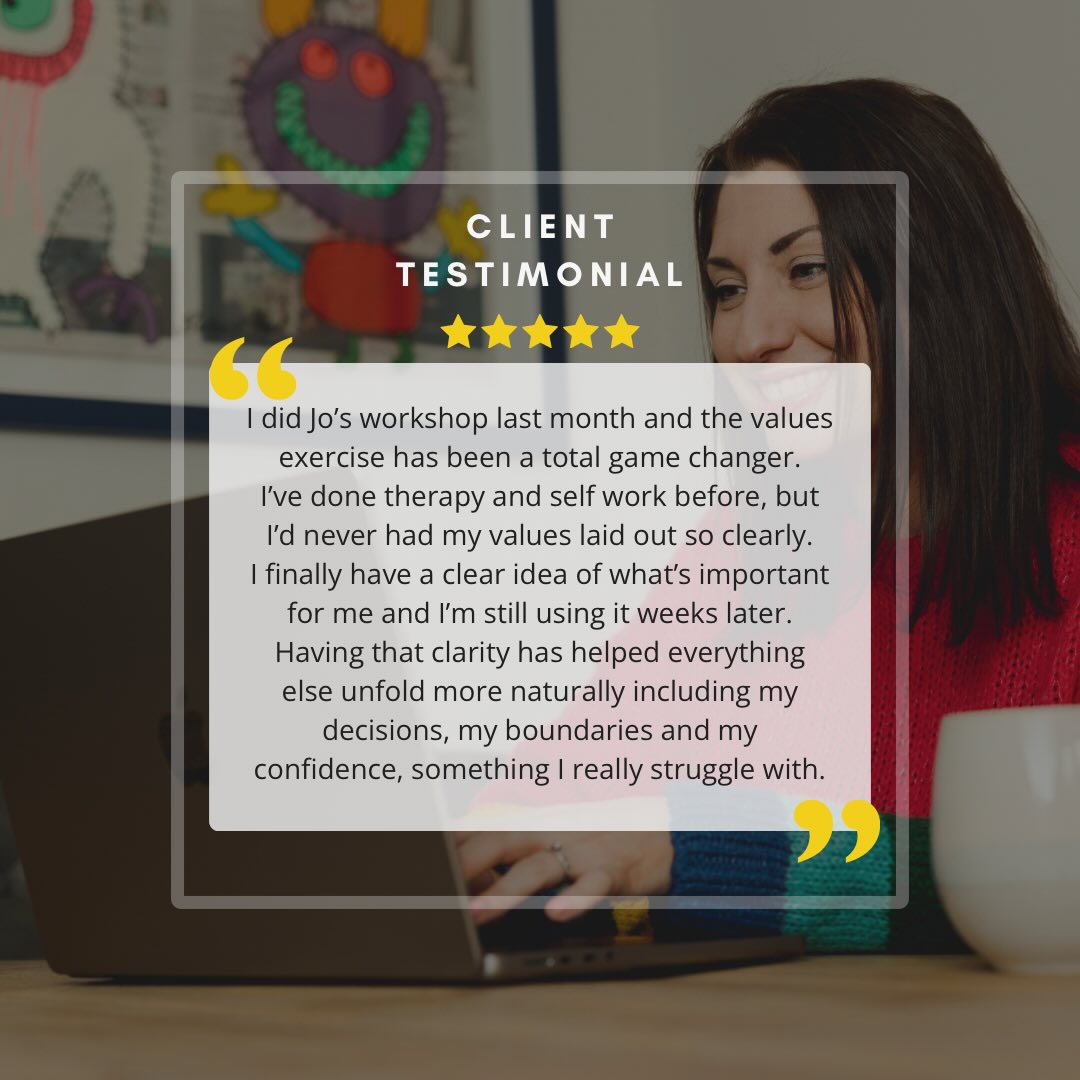 Last month 60 women said yes to reconnecting with themselves 🩷
They told me they were struggling with…
😔 low self-worth, confidence and self-esteem
😔 feeling alone, isolated or disconnected
😔 anxiety, low mood, overwhelm
😔 mistrusting others and even themselves
😔 feeling lost after life changes
😔 not recognising who they are anymore
And the feedback I received was so positive, we’re going again on the 28th January.
Reconnect With Yourself is a gentle, grounding space to reconnect with who you are now, not who you used to be or who you think you should be.
We start with values because when you have that blueprint, everything else becomes clearer, calmer, and more aligned.
We then look at exploring and letting go of old patterns of thoughts and behaviours that keep us stuck and feeling negative.
And we end with identity narrative, the story of us, past present and future.
🗓️ Wednesday 28th January 7pm (UK time) on Zoom
Registration is free
If you’d like to join the 30+ women who have already registered, simply click the link in my bio and I’ll look forward to welcoming you there.
Lots of love,
Jo xx