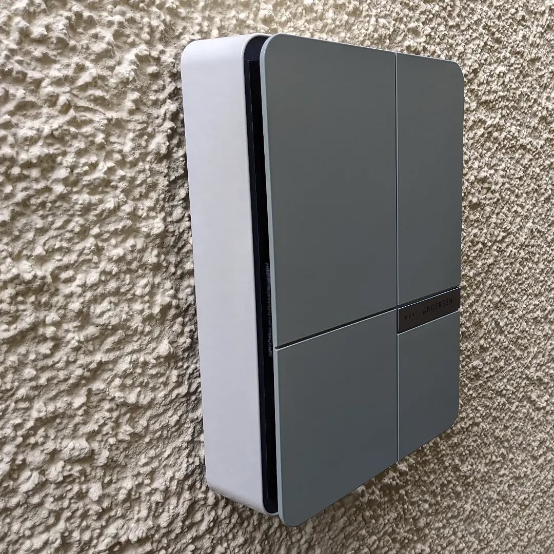 Another day, another @andersen_ev install. The contrast between the laurac sand and green front really looks good and matches the garage/front door. Installed with rear cable entry to achieve floating effect. Customer now awaiting his #ev #electrician #electrical #sparkylife