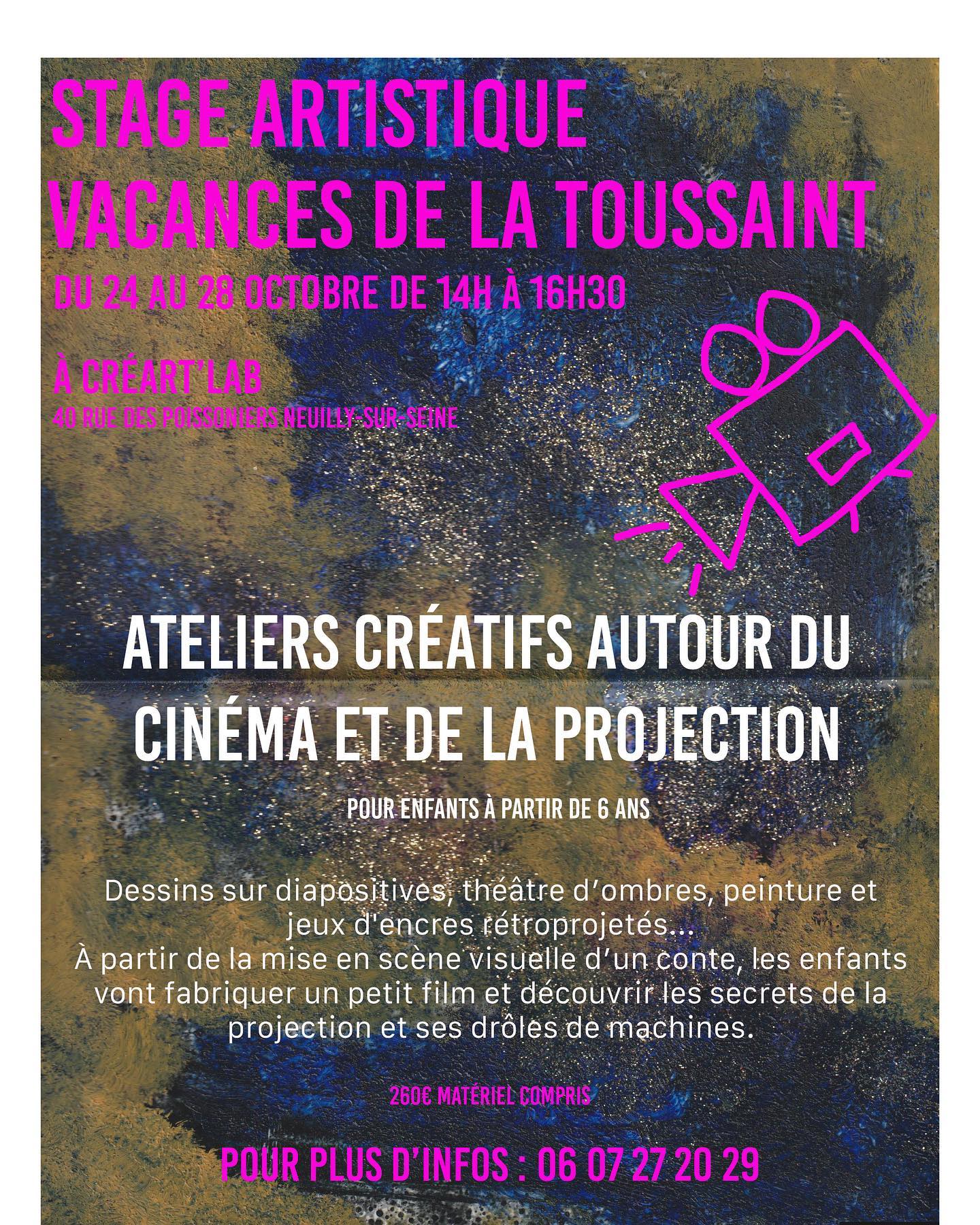 Pour les vacances de la Toussaint nous vous proposons différents stages artistiques.
Pour plus de détails vous pouvez consulter notre site : www.creartlabneuilly.com
Avec @manonricupero
À bientôt ! 🙂 🎥