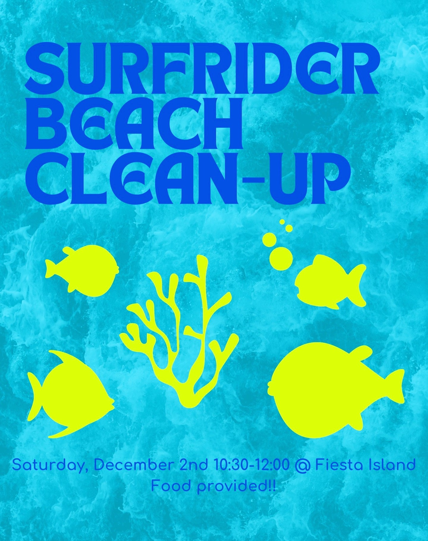 Not sure what to do on Saturday? This coming Saturday, December 2, come help clean up the beach. At Fiesta Island, the beach clean-up starts at 10:30 and lasts until 12:00. There would be food offered!