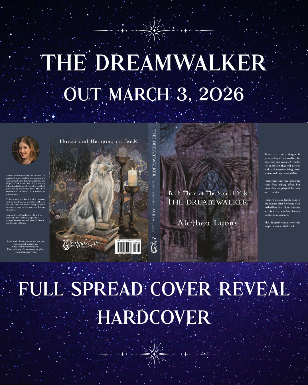 Front and back cover art by @a_flannery
I’m so happy to help in sharing this gorgeous full spread for @alethearlyons ‘s book THE DREAMWALKER. If you like supernatural urban fantasy with a dose of folklore and dystopian elements, please come join Harper and the team in dark alternate York!
——
Pitch:
Buffy x True B100d x Charmed x The Discovery of Witches
Lyra’s Oxford but make it Northern.
An illegal witch and her demonhunter foster-sister solve arcane mysteries with their multi-faith team of a forensic supernaturalist, a techno-witch, a deception demon, and a cat-shifter.
——
Even daydreams can be possessed.
Harper and Grace witness an opera singer possessed from the dreamscape. Although not asleep, she’s also impossible to wake up, trapped the mind of the enchanter she played on stage. Through her, a spell will begin, and the dreamwalker’s curse will spread.
The Dreamwalker - Seer of York book 3 - coming Match 3rd from @brigidsgatepress.
@darkfantasy #urbanfantasy #bookstagram #coverreveal #fantasybooks