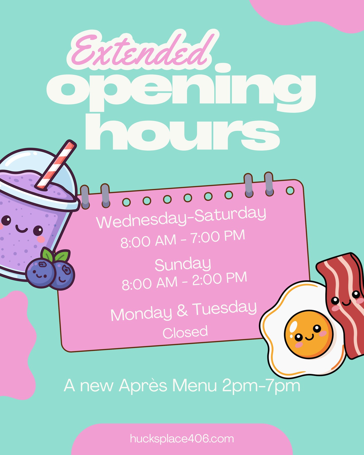 ✨ Extended Hours at Huck’s Place! ✨
We’re now open until 7pm Wednesday–Saturday 🎉
Join us for our new Après Menu from 2pm–7pm, featuring the Huck’s favorites you already love: sandwiches, salads, and soup — plus a new tacos menu, shareable tapas, Montana beers on draft, and a wine list from sustainable and organic wineries.
Perfect for après ski, post-hike, after work happy hour, or an easy early dinner.
Be sure to follow for more updates coming soon!
See you later in the day! 🍔🌮🥗